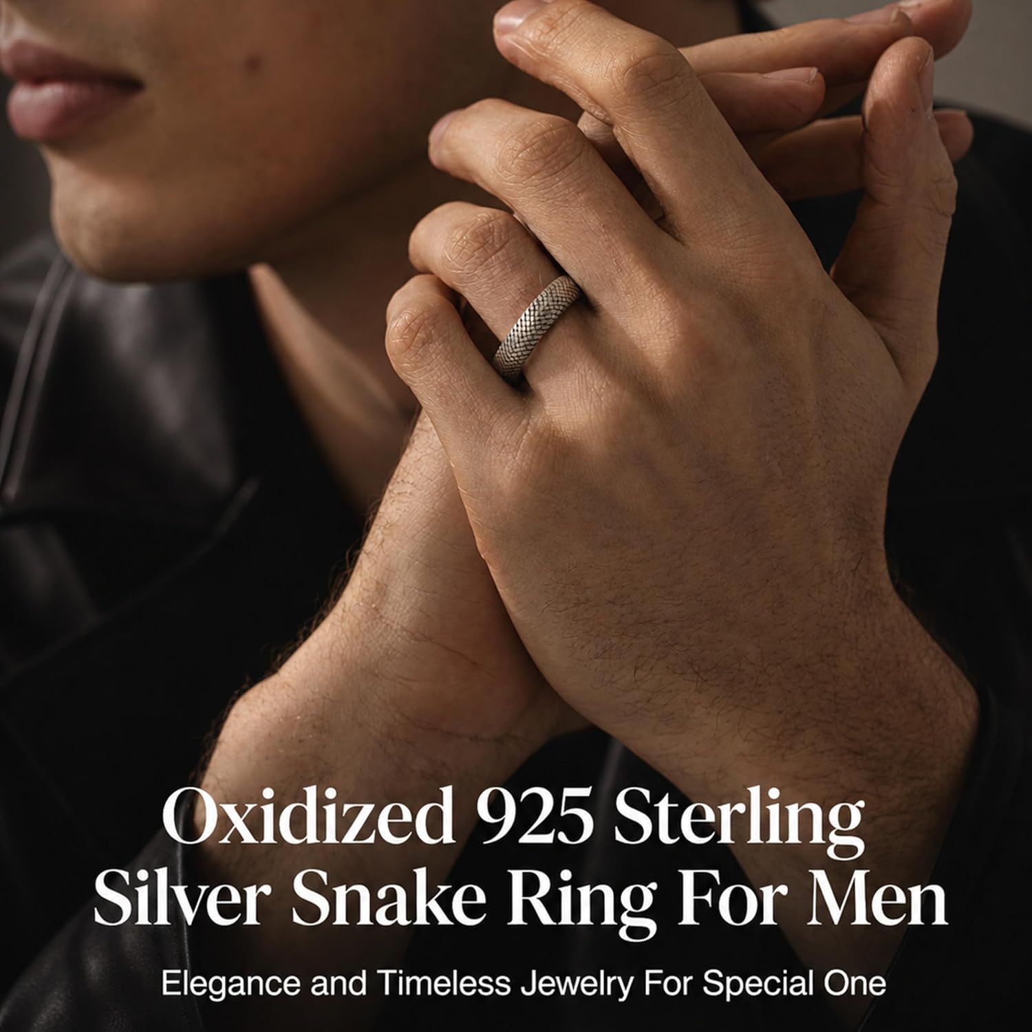 Snake Ring for Men, 925 Sterling Silver Oxidized Snake Skin Texture Band, Gothic Statement Ring, Comfort Fit Mens Wedding Band, Vintage Punk Biker Jewelry Gift