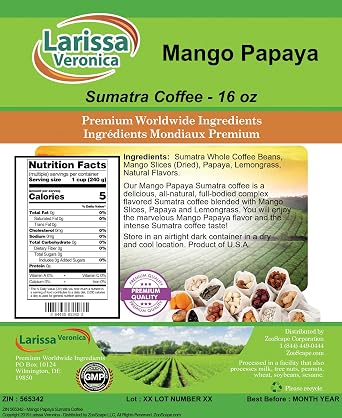 Mango Papaya Sumatra Coffee (Gourmet, Naturally Flavored, Whole Coffee Beans) (16 oz, ZIN: 565342) - 3 Pack