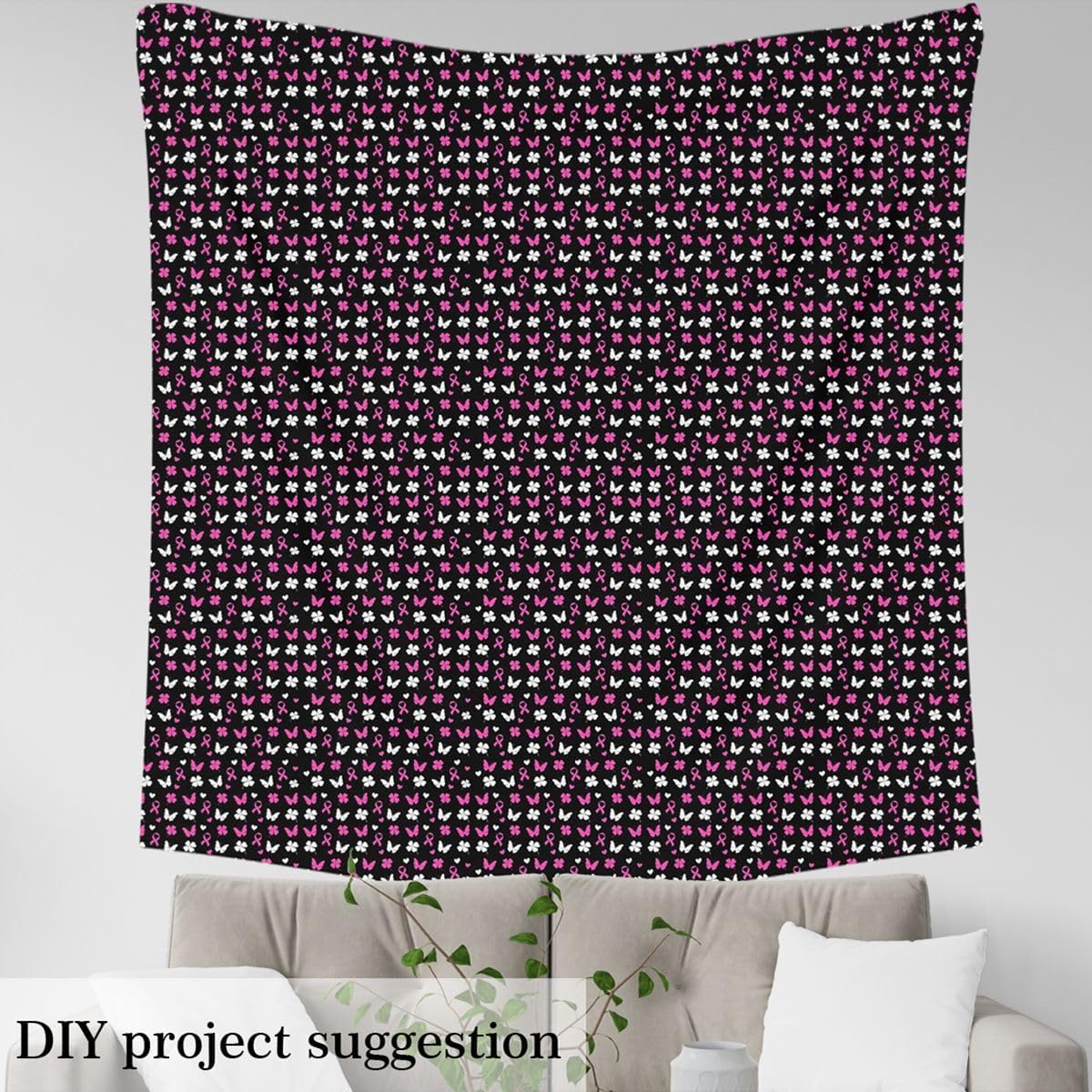 Erosebridal Butterfly Fabric by the Yard Pink Ribbon Upholstery Fabric for Chairs Breast Cancer Awareness DIY Waterproof Material Heart Pattern Survivor Pattern,5 Yards,Black Pink White
