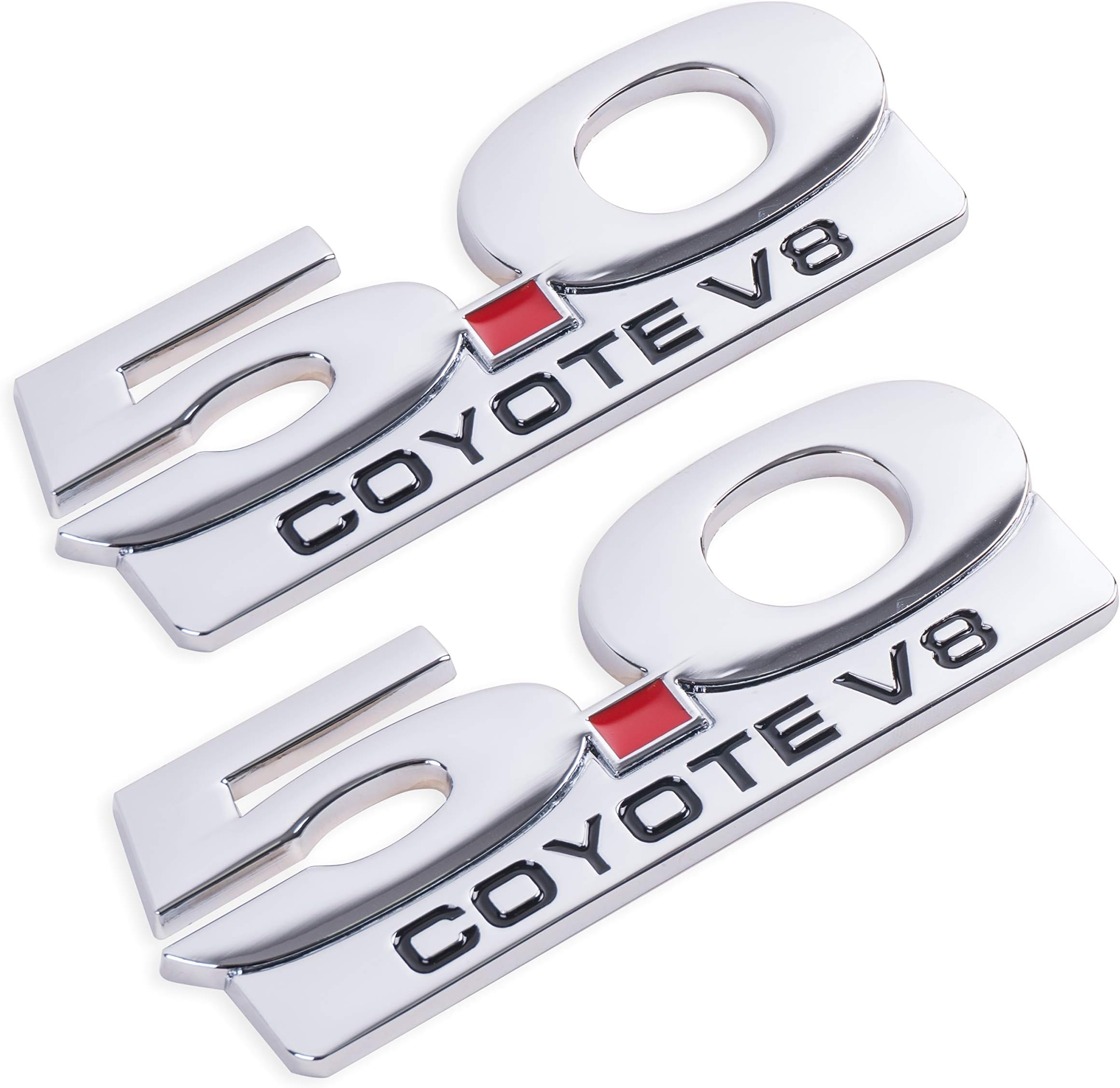2Pack 5.0 Coyote V8 Emblem for Ford Mustang F150 F250 F350 Badge Decals (Silver)