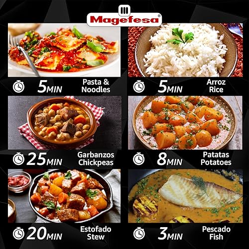 Miniatura 7 de Magefesa Activa2 - Olla a presión de acero inoxidable de 5.3 cuartos de galón, 2 programas de cocción, funciona en todas las estufas, mango rojo