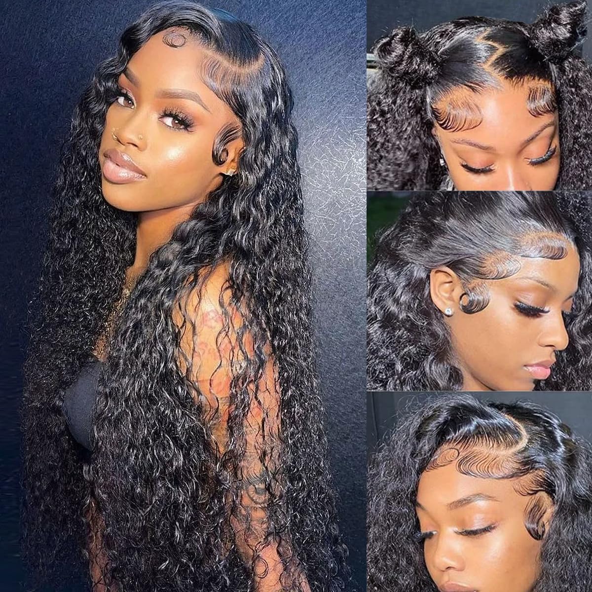 Xojao 28 Inch Water Wave 13×4 HD Lace Front Wigs 10A Wet and Wavy Human Hair Wig 180% Density Water Wave Human Hair Wig Pre Plucked Deep Curly Lace Front Wigs for Black Women with Hairline