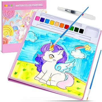 Paint with Water Coloring Books for Toddlers - Watercolor Painting Book Sets for Kids Ages 3-5 4-8, 24 Pages Total DIY Arts & Crafts Drawing Activities Books Toy Birthday Gift for Boys Girls Unicorn