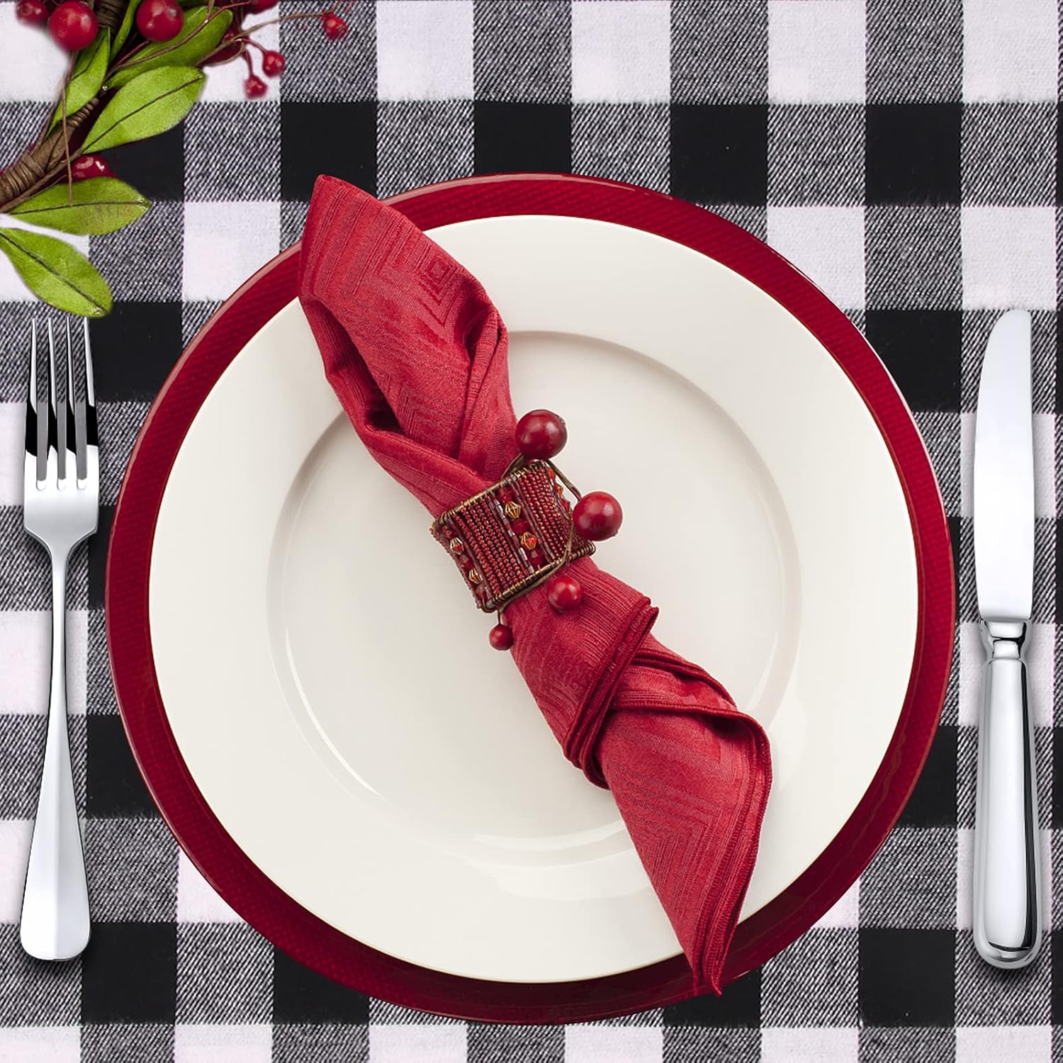 Herda Villa Placemats for Dining Table 100% Cotton Placemats Tablemats Set of 6 Placemats Black/White Buffalo Check Tablemats for Family Dinners Wedding Parties Placemats