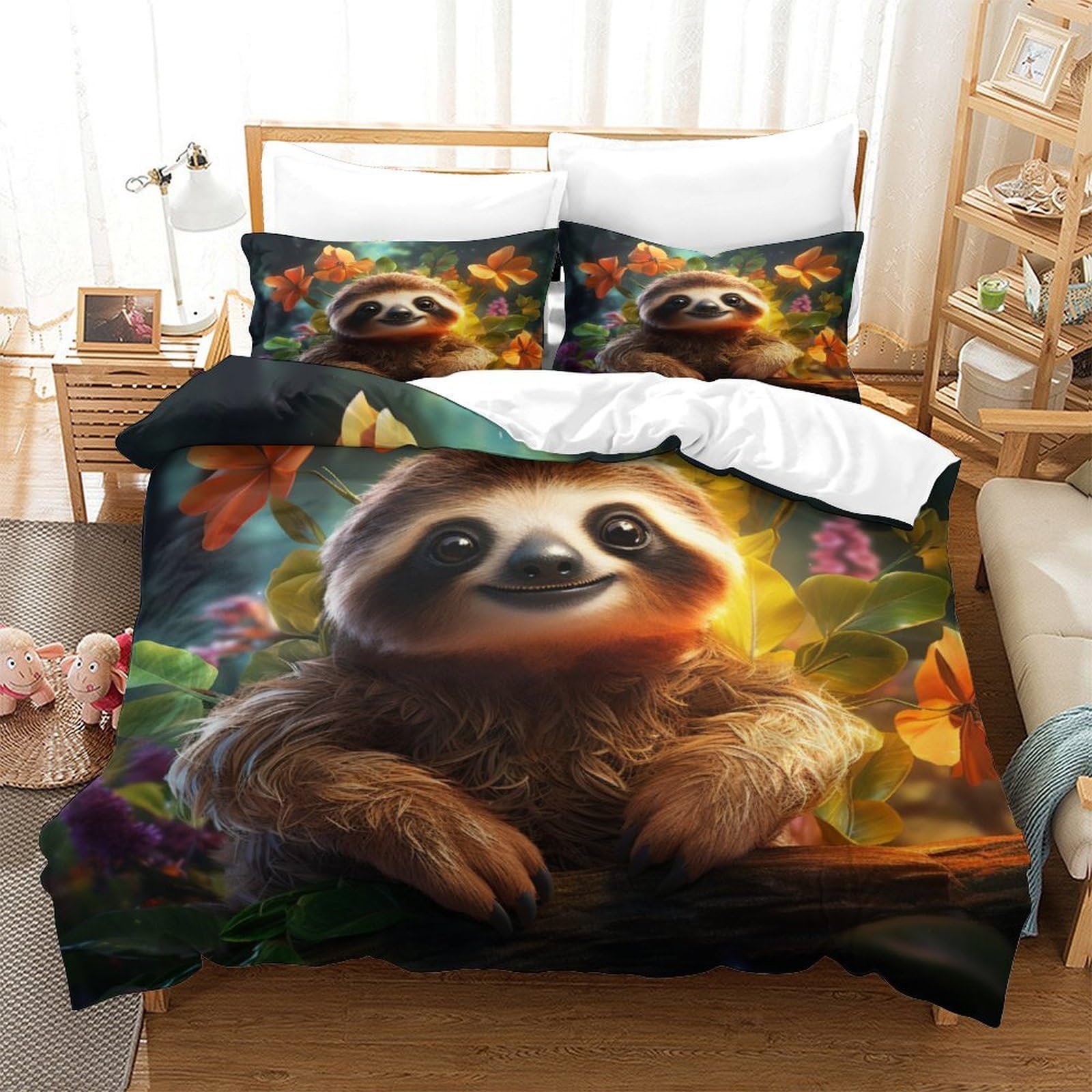Housse de couette paresseux 3D microfibre douce pour lit enfant