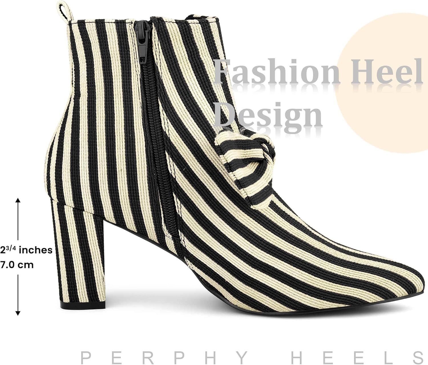 Perphy Bow Stripe Pointed Toe Chunky Heels Ankle Boots for Women
