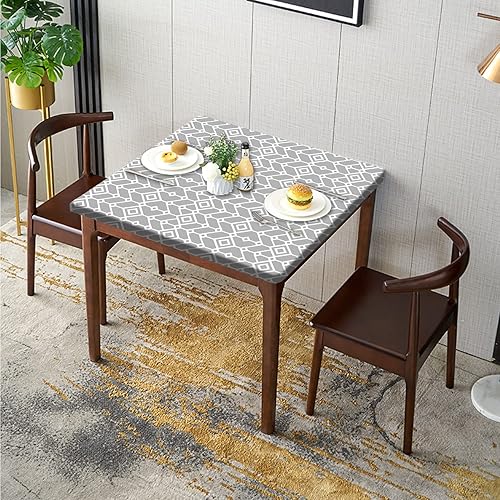 Miniatura 3 de Manteles cuadrados marroquíes ajustables, borde elástico con geometría gris, para decoración del hogar, manteles lavables borrables, para interiores