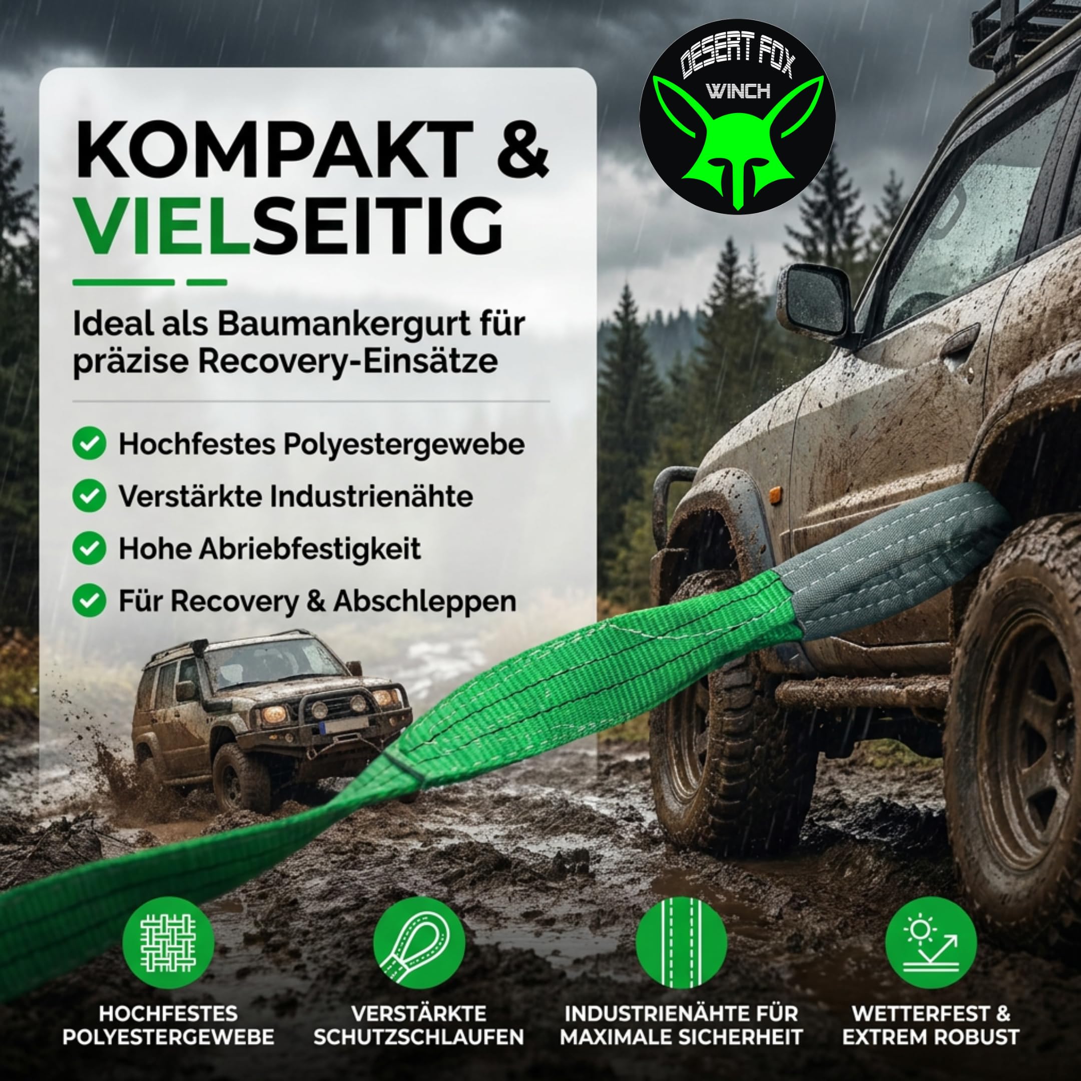 Bergegurt – Robuster 10m Baumgurt & Abschlepp-Seil, 14t Bruchlast – Ideal für Offroad, Recovery, Jagd, Forst und Baugewerbe nach EN 1492-1
