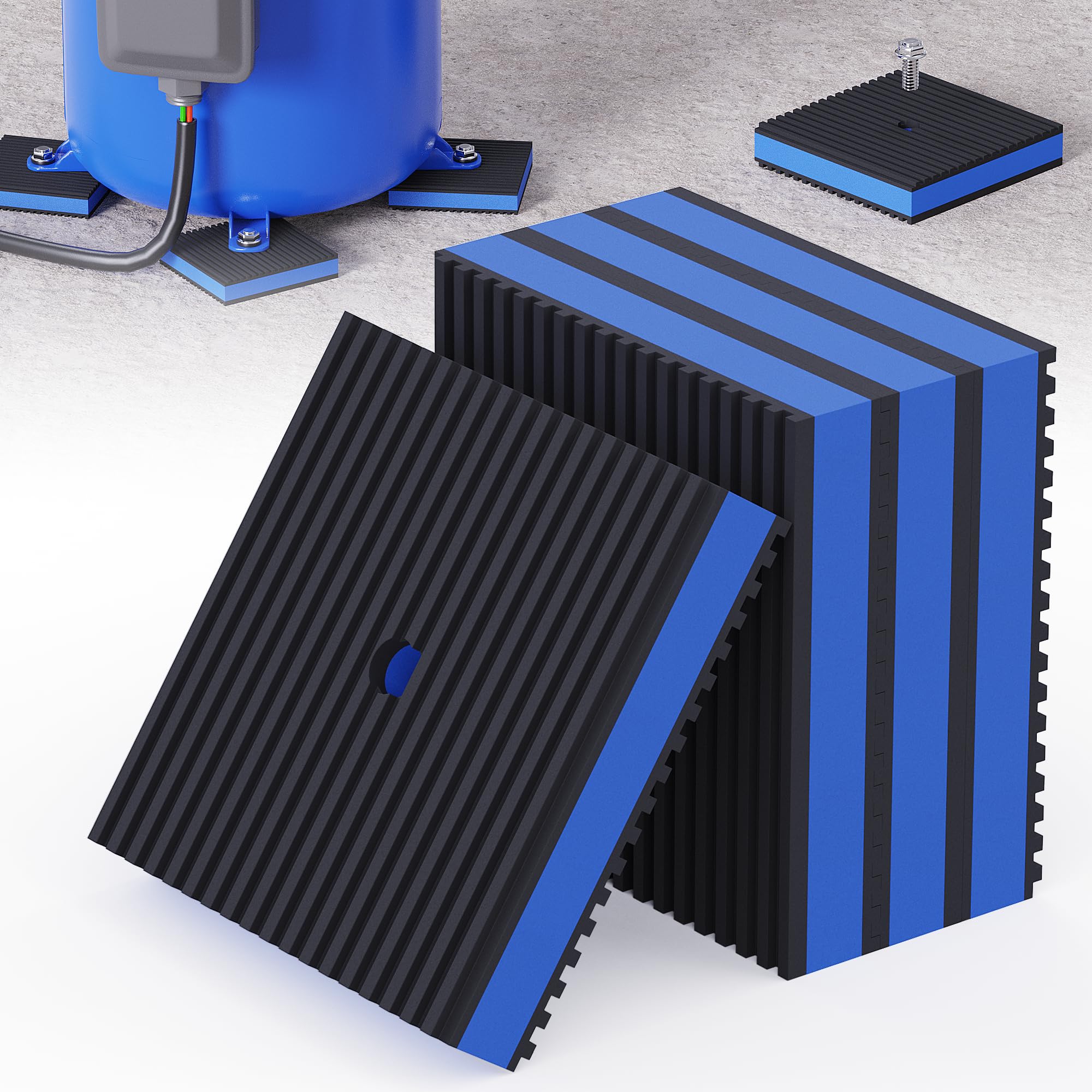Anti Vibration Pads, 4"× 4"×7/8" Vibration Isolator Pads, Mechanical Vibration Damping Pads, Heavy Duty Rubber Isolation Pads, 3/8"Pre-Drill Hole Vibration Isolator Pad for Air Compressor