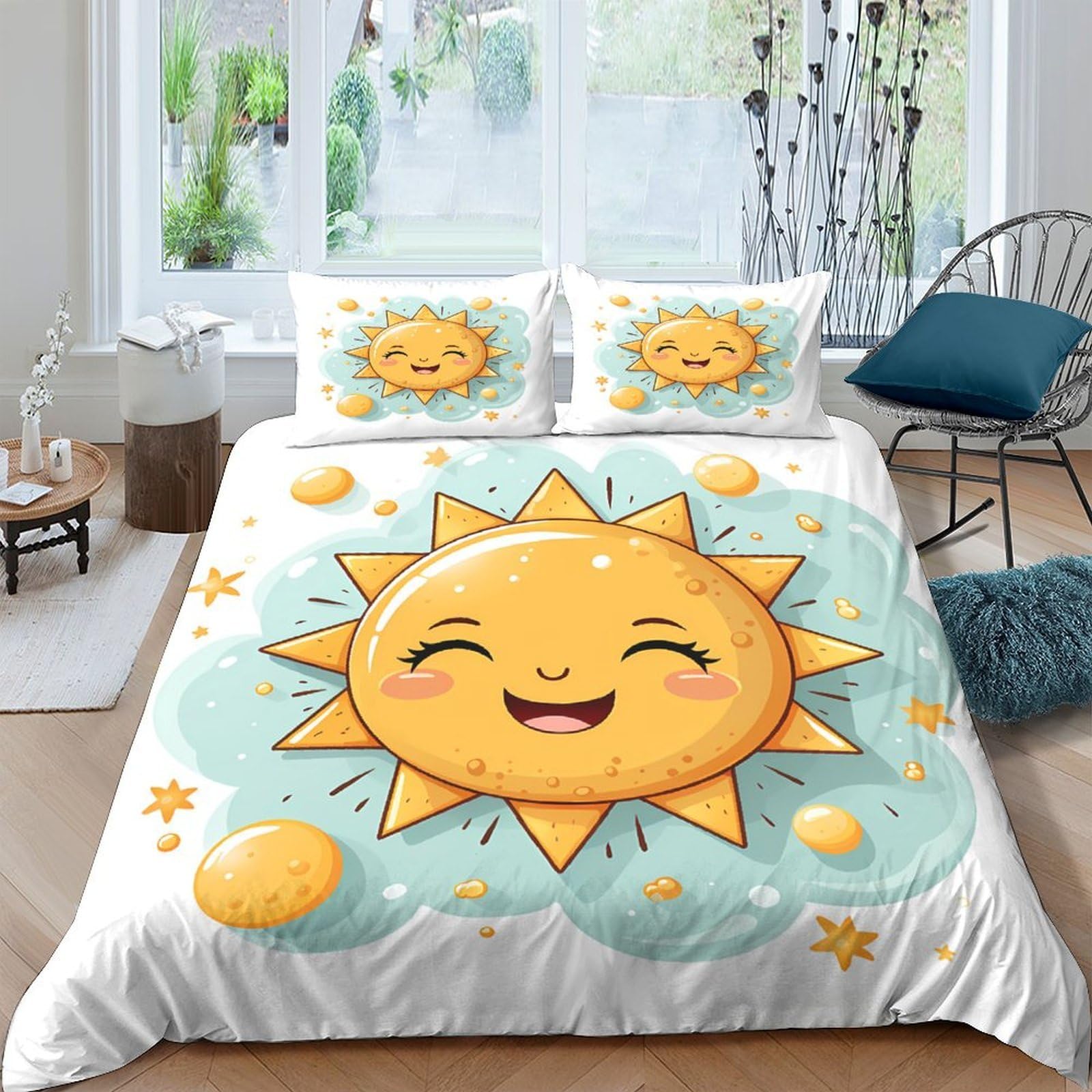Ctjqhvkz Style-5 3D Printed Cartoon Sun Fitted Sheet Microfiber Yellow Smiling Sun Mattress Cover For Bedroom Home Decor Protection Single（135X200cm）
