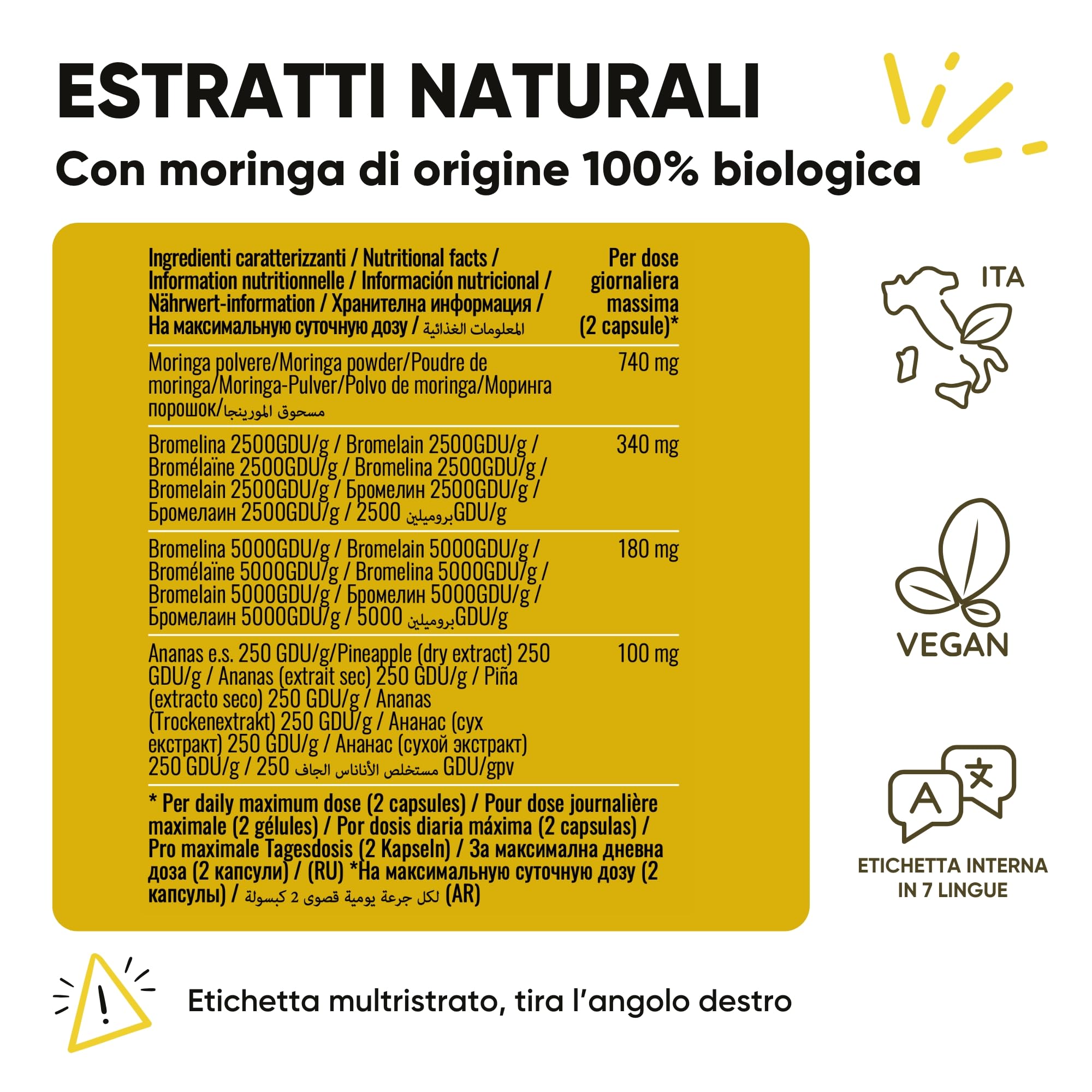 Bromelina Forte Drenante 5000 GDU - NUOVA FORMULA 100% Naturale Drenante Anticellulite | Bromelina Integratore Cellulite con Moringa Bio e Ananas | 60 Capsule Vegane Made in Italy | RedMoringa