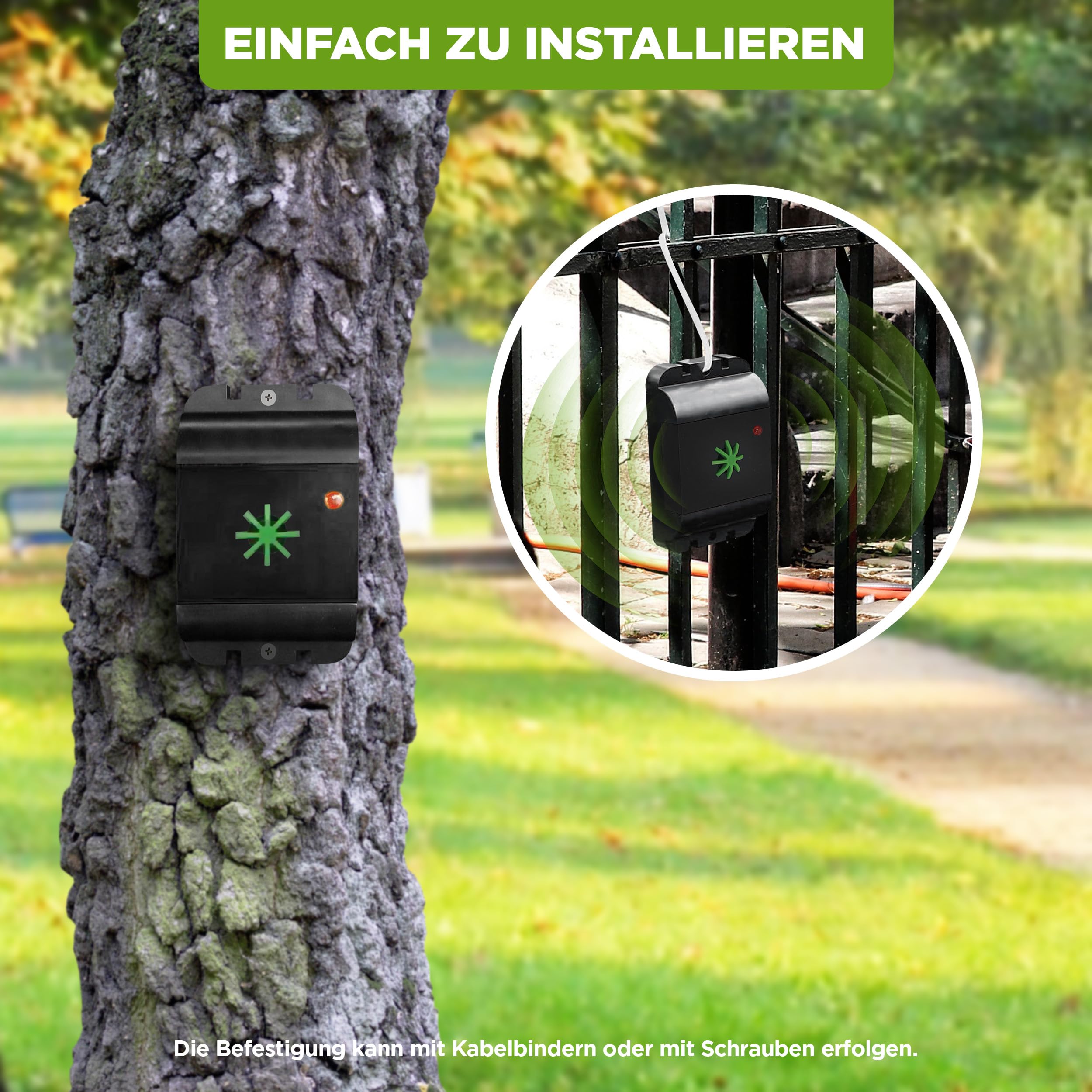 ISOTRONIC Ultraschall Tierabwehr zum Katzen & Hunde vertreiben – Katzenschreck für Scheune, Garten, Auto & Garage – batteriebetriebener Hundeschreck mit 40m² Wirkungsbereich (2 Stück)