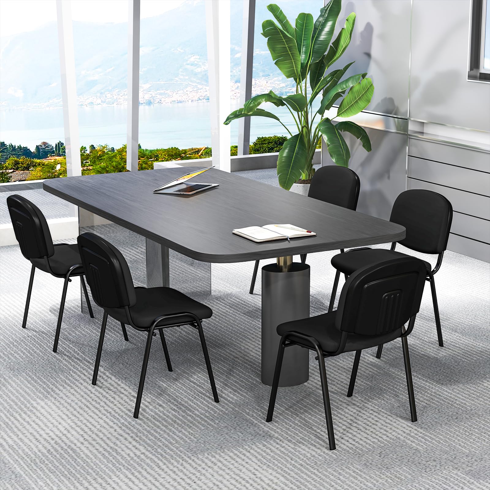 GIANTEX Lot de 5 Chaise Salle d'Attente Empilables, Siège et Dossier Rembourrés, Chaise Visiteur Ergonomique, Cadre en Métal, Charge 150 kg, Patins Antidérapants, pour Salle d'Attente, Bureau, Noir