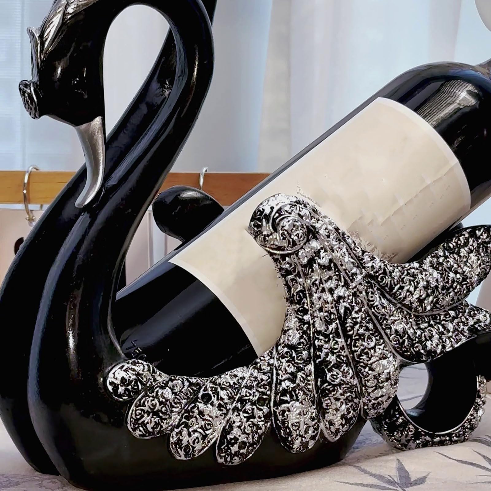 Porte Bouteille pour Une Seule Bouteille, Design Cygne, Décoration De Table pour Comptoir Et Table À Manger, Porte-Bouteilles sur Pied Cuisine, Bar Et Armoires
