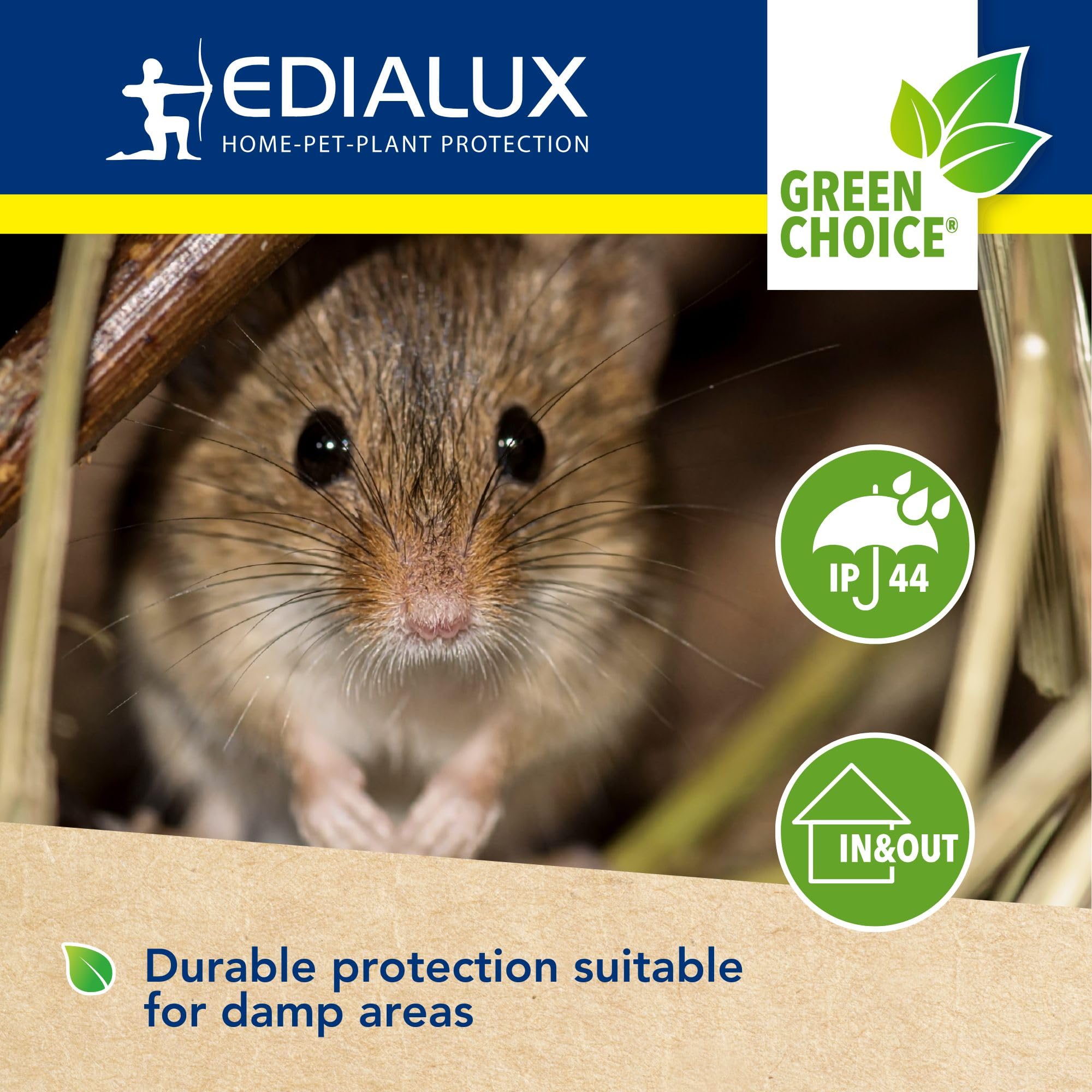 Edialux Ahuyentador de roedores Ultrasonic Defend, ahuyentador de Ratones y Ratas, Sonido ultrasónico, Resistente al Agua ip44, Recargable por USB, Uso en Interiores y Exteriores, sótano de cobertizo