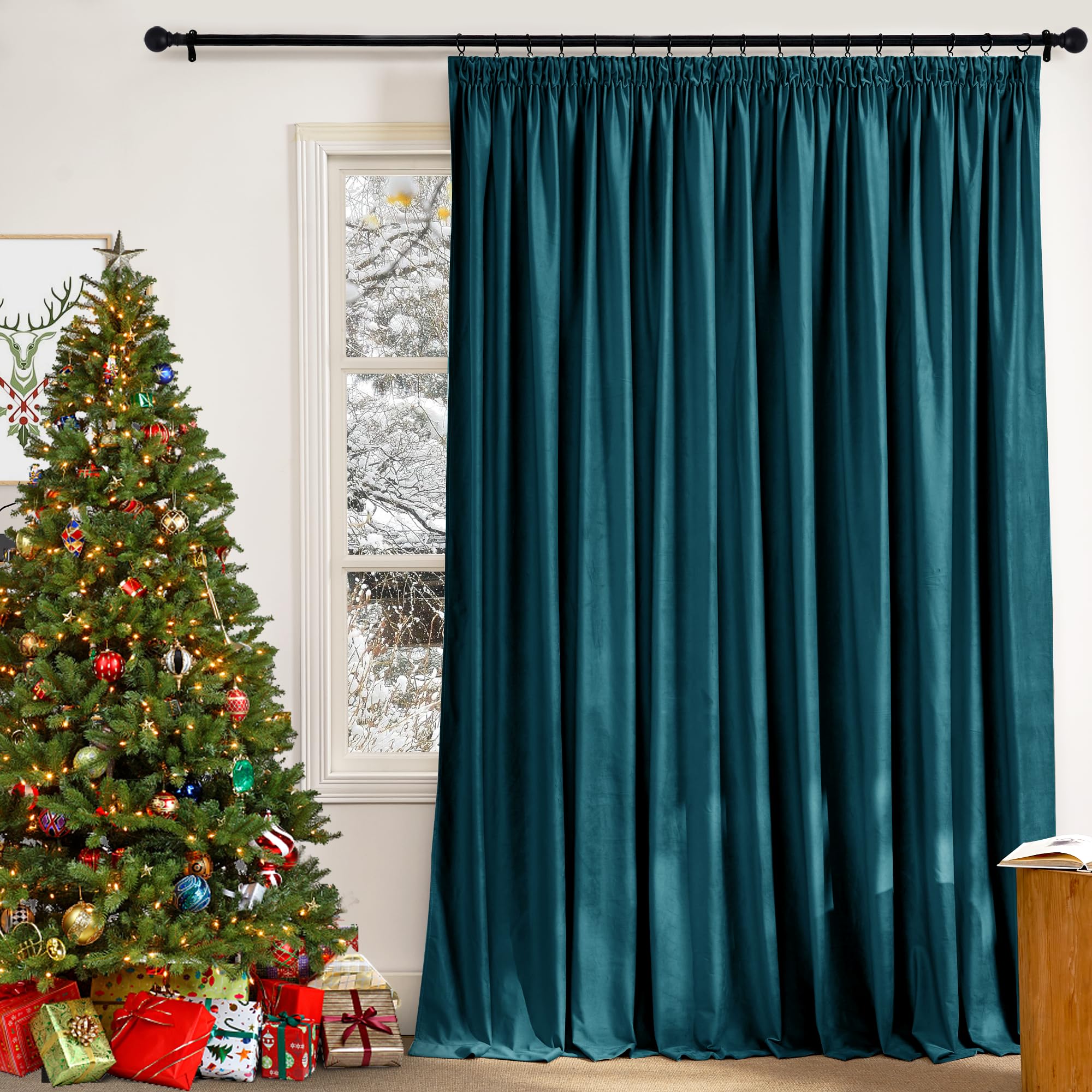 PONY DANCE Cortinas Aislantes Termicas Opacas, Curtains Blackout de Terciopelo(300 g/m2) con Ganchos para Rieles de Salon/Dormitorio 1 Pieza,300x240cm,Azúl Zafiro Global Recycled Standard OEKO-TEX STANDARD 100 Global Recycled Standard Global Recycled Standard