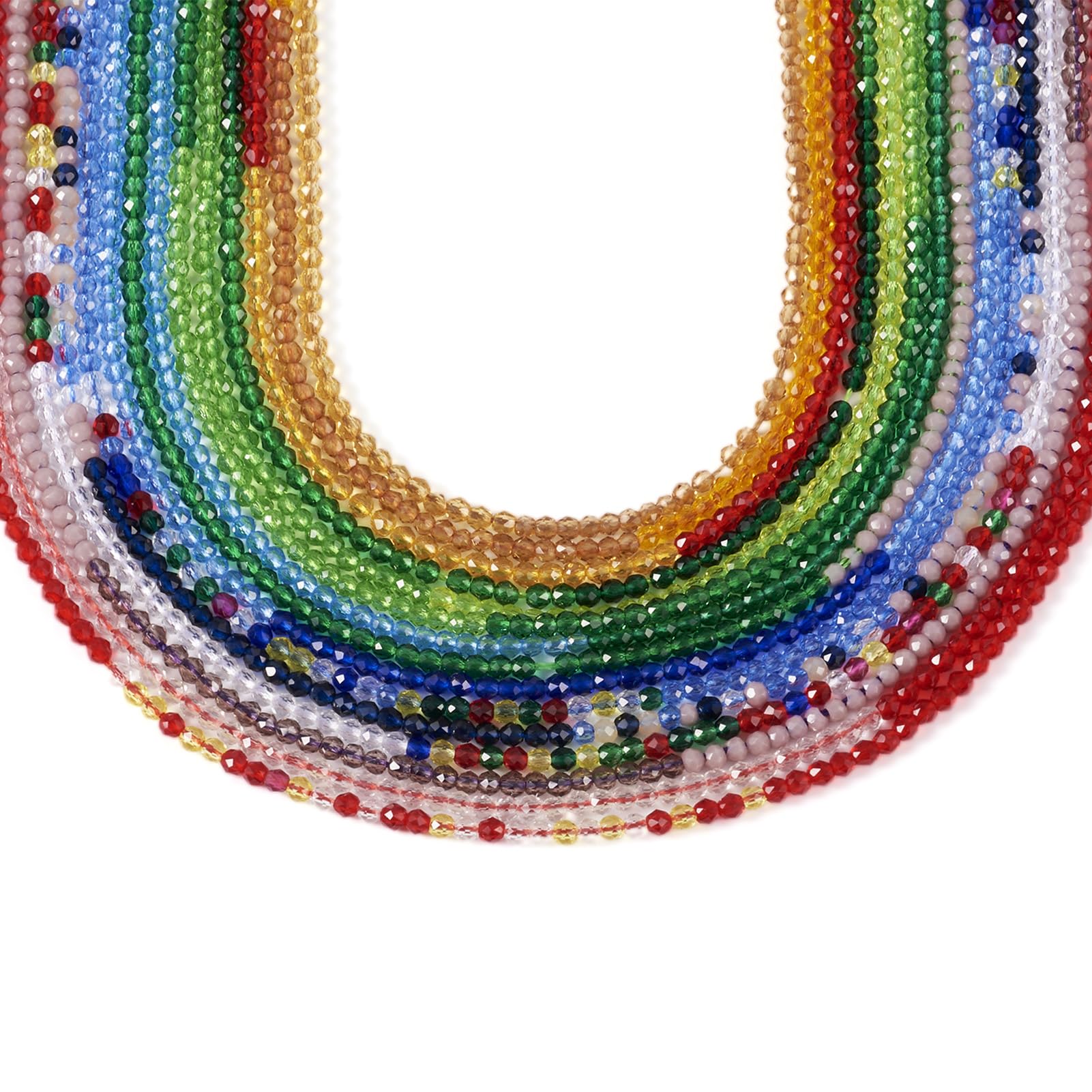 Spritewelry 15 Strands Transparent Gradient Color Glass Beads 2mm Multi-color Faceted Round Crystal Bead Bulk for DIY Necklace Bracelet Jewelry Making