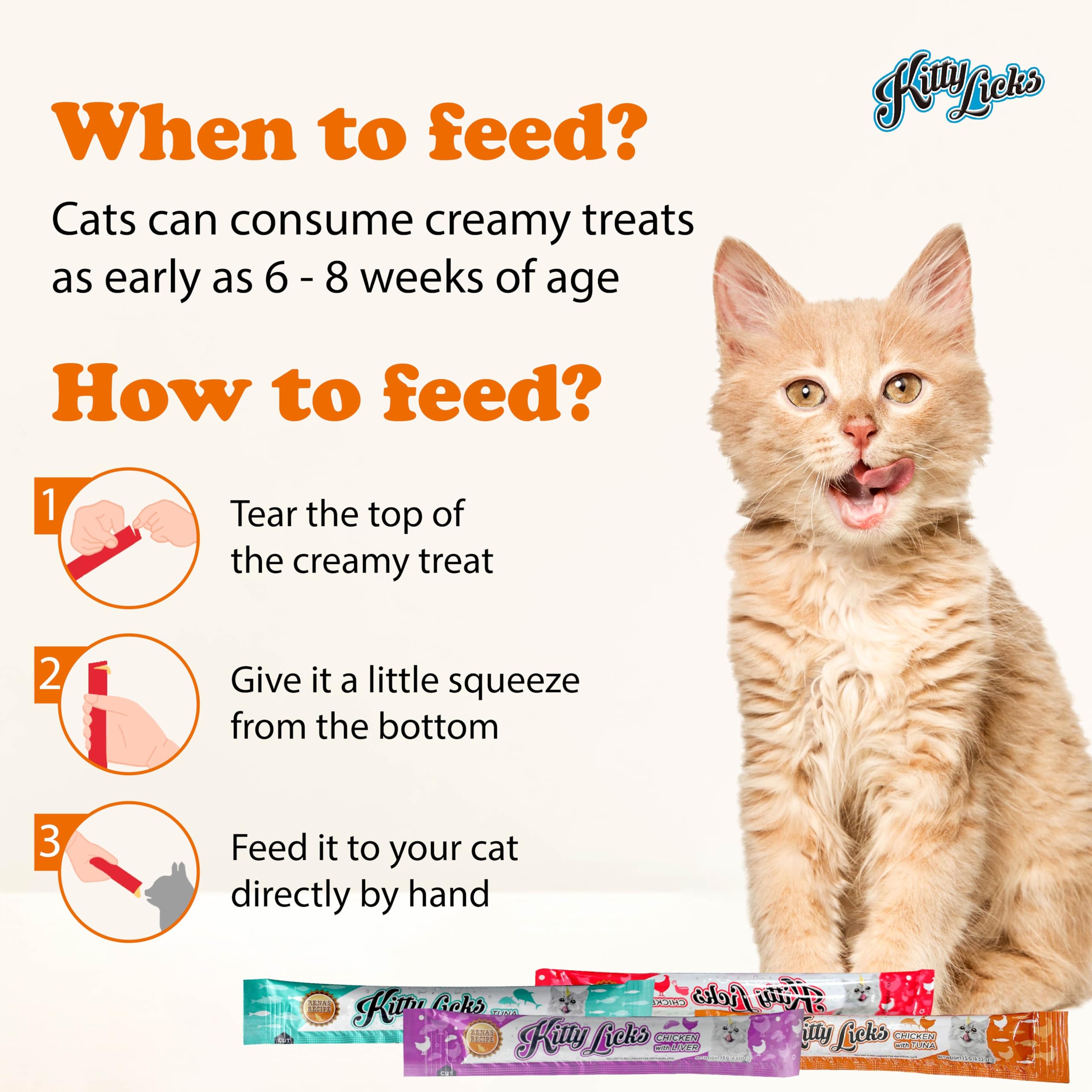Rena Kitty Licks Creamy Cat Treats 30 Tubes | 7 Assorted Chicken, Tuna & Seafood Flavours | Lickable Puree Treats for Cats & Kittens | Nutritious, Hydrating & Tasty Cat Snack 2