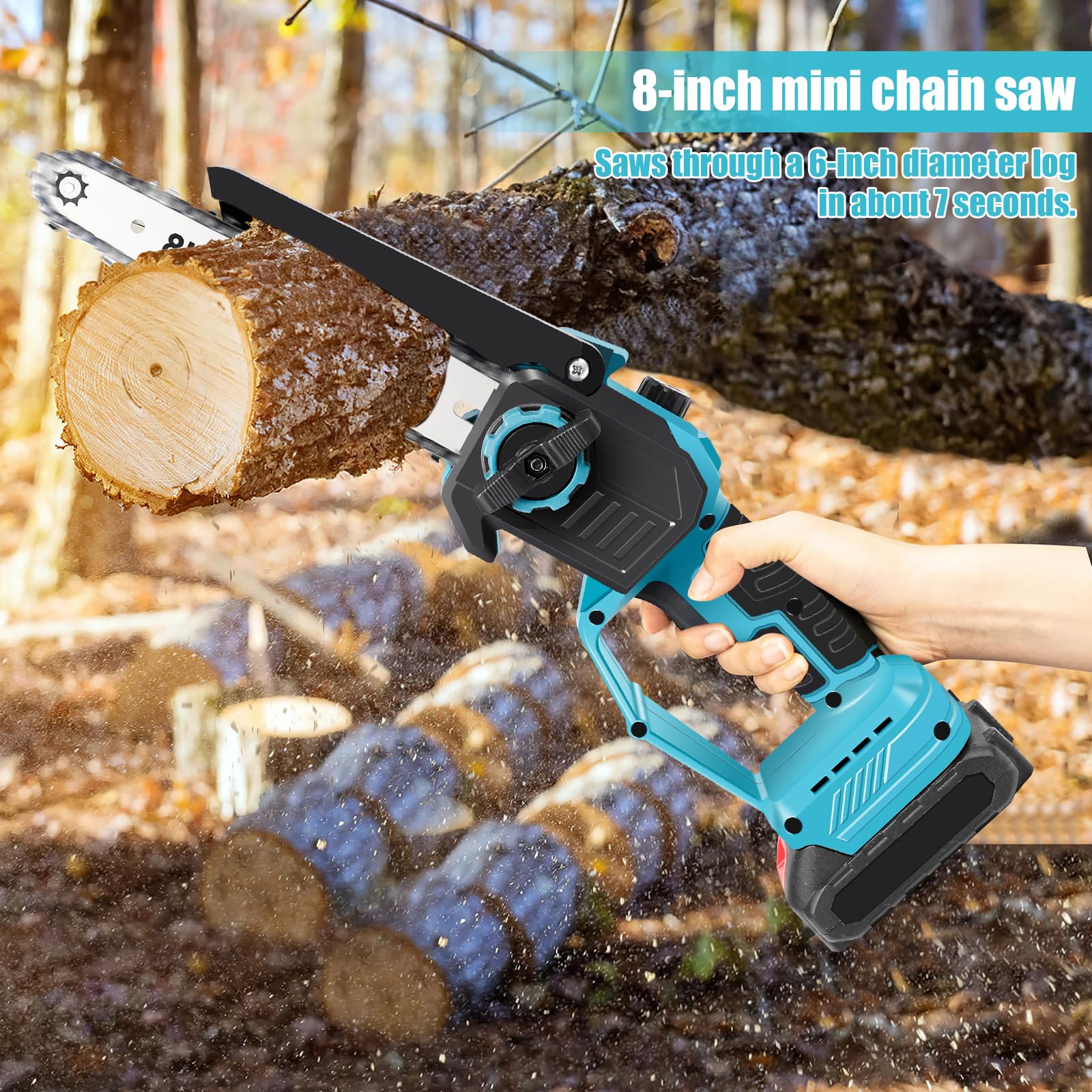 Élagueuse sans fil 2 en 1 et mini tronçonneuse de 20,3 cm avec 2 batteries de 6000 mAh et chargeur, moteur sans balais, tige télescopique de 2,8 m, pour arbres et branches hautes (batterie 2 x 6000