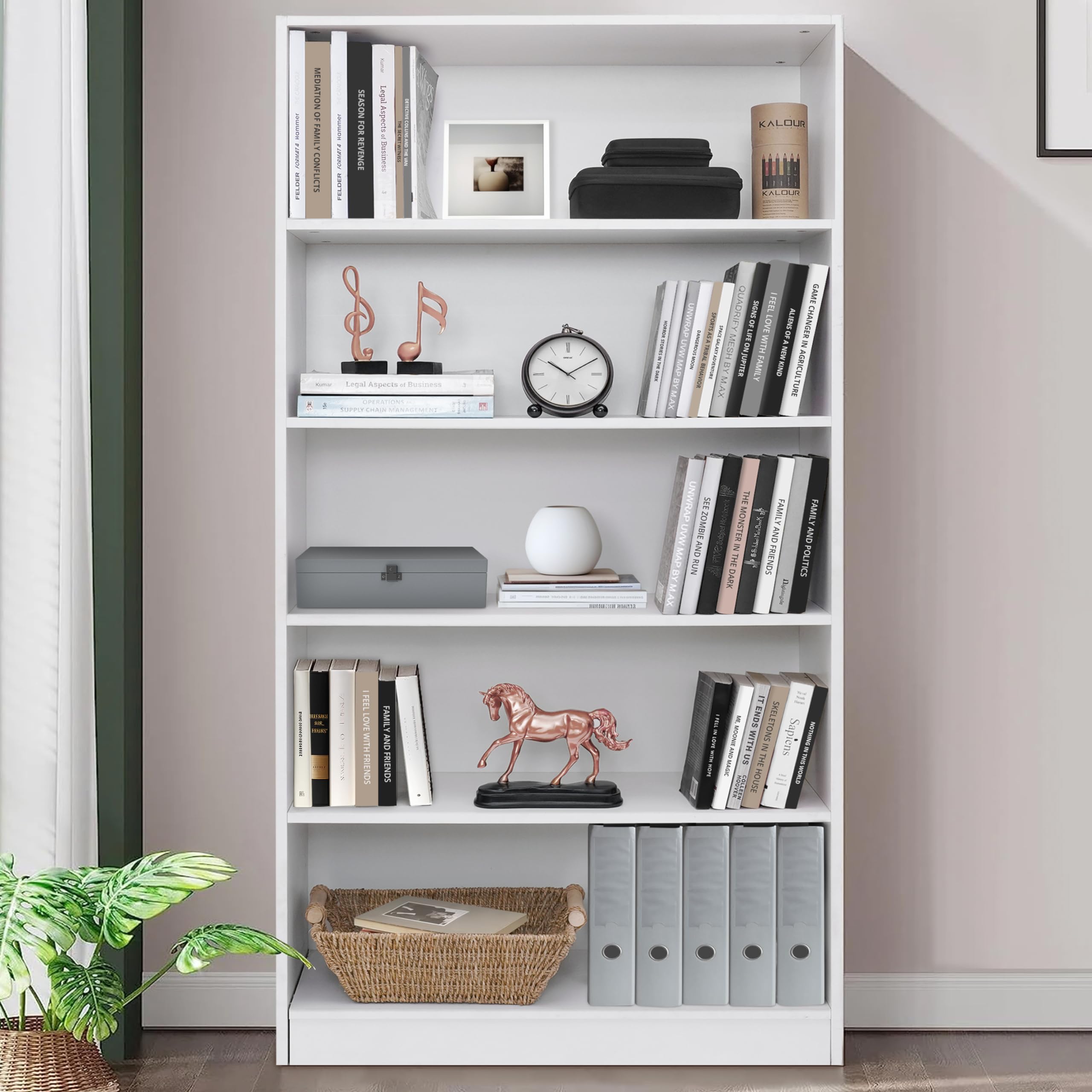 Sponsored Ad - ABOUT SPACE Book Shelf - 5 Tier Engineered Wood Book Rack Multipurpose Book Shelf for Home Library Study Room Long Open Storage Organizer for Bedroom, Living Room (White - L 80 x B 30 x H 165 cm)