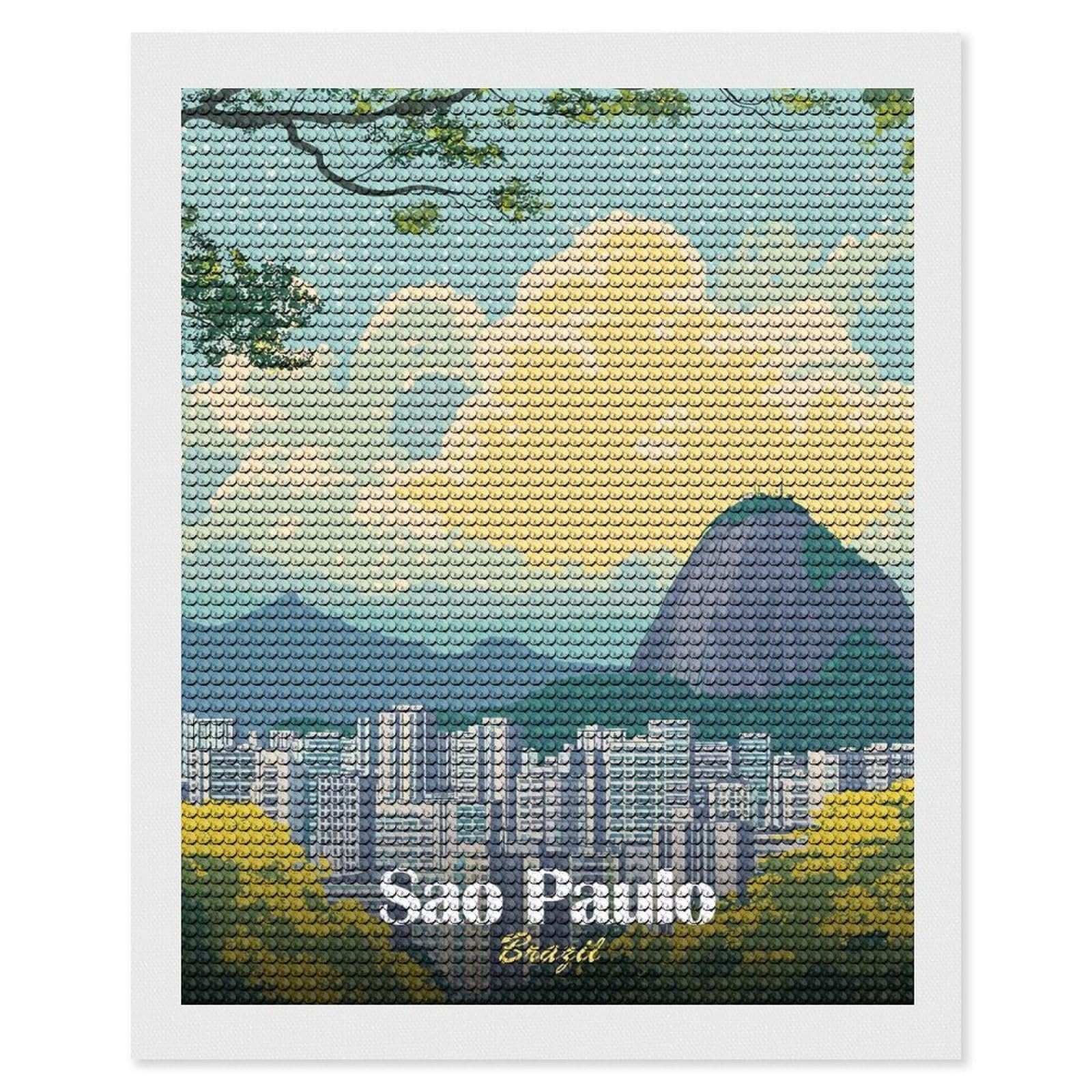 Junmoney Sao Paulo, Brazil Cityscape Illustration Diamond Art Canvas 16"x20", for Adults, Pleasing Wall Art Project, Modern Decor, Gift Idea, Nice Detail and Sparkle