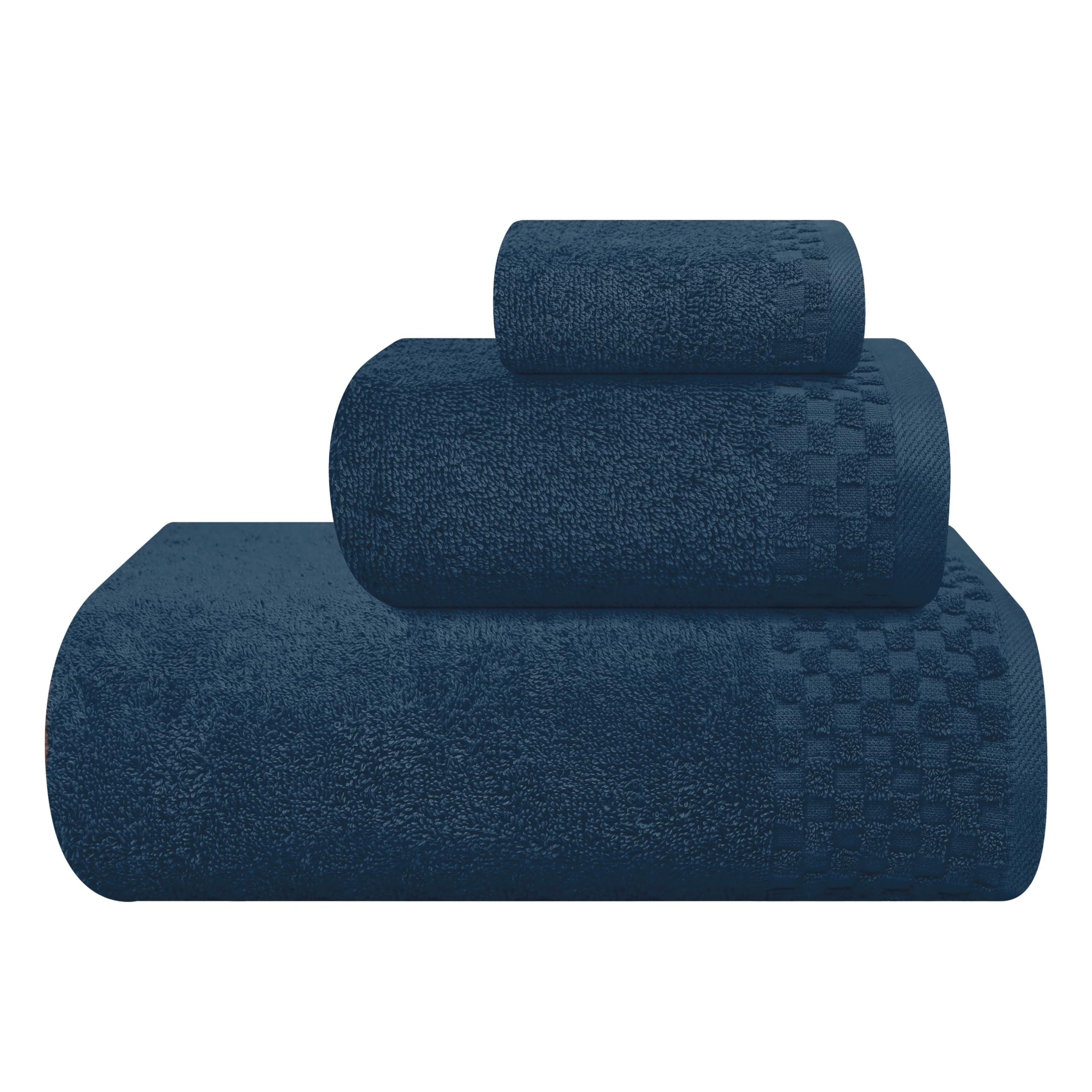 MyOwn Ultra-weiches 3er-Pack Baumwoll-Handtuch-Set, enthält a übergroße Badetücher 70 x 140 cm, a Handtücher 40 x 60 cm und a Waschbetten 30 x 30 cm, Mineral Blau