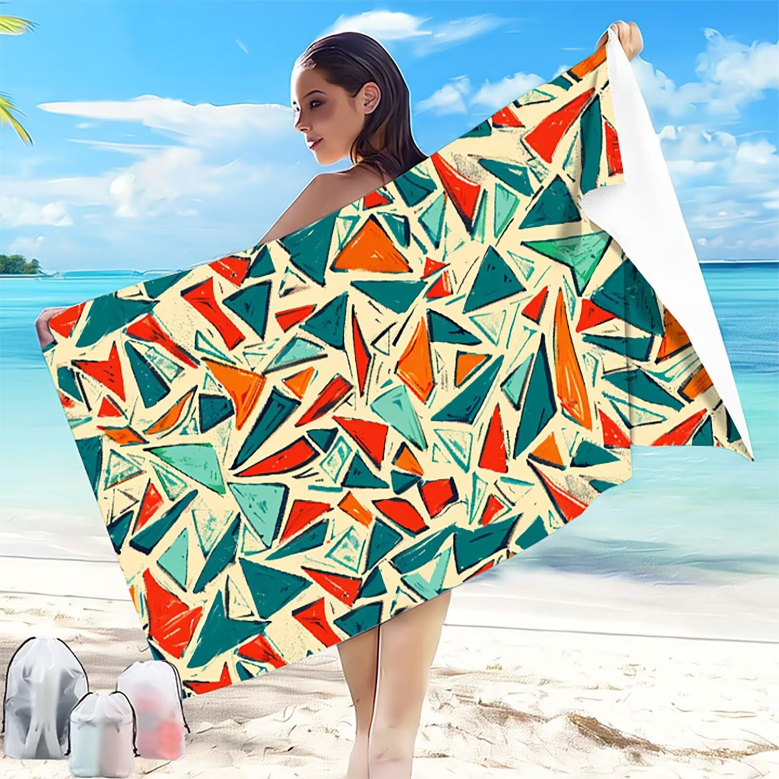Microfiber Beach Towel 90x180 cm Blue Oversized Quick Dry Sand Free Soft Compact Lightweight Qualities, Summer Beach Towels for Adults Ldeal for Swicming Yoga Camping Gym Shawl Shawl Line H-3
