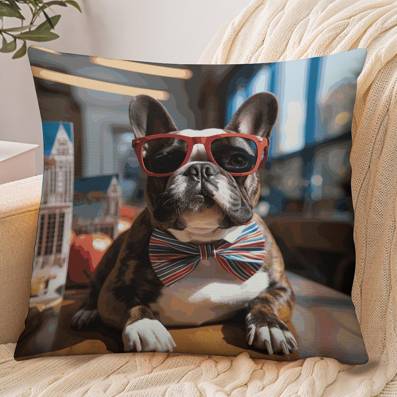 Fekiloot Style French Bulldog Wearing Sunglasses Pillowcase Pillow Sham Pillow Case