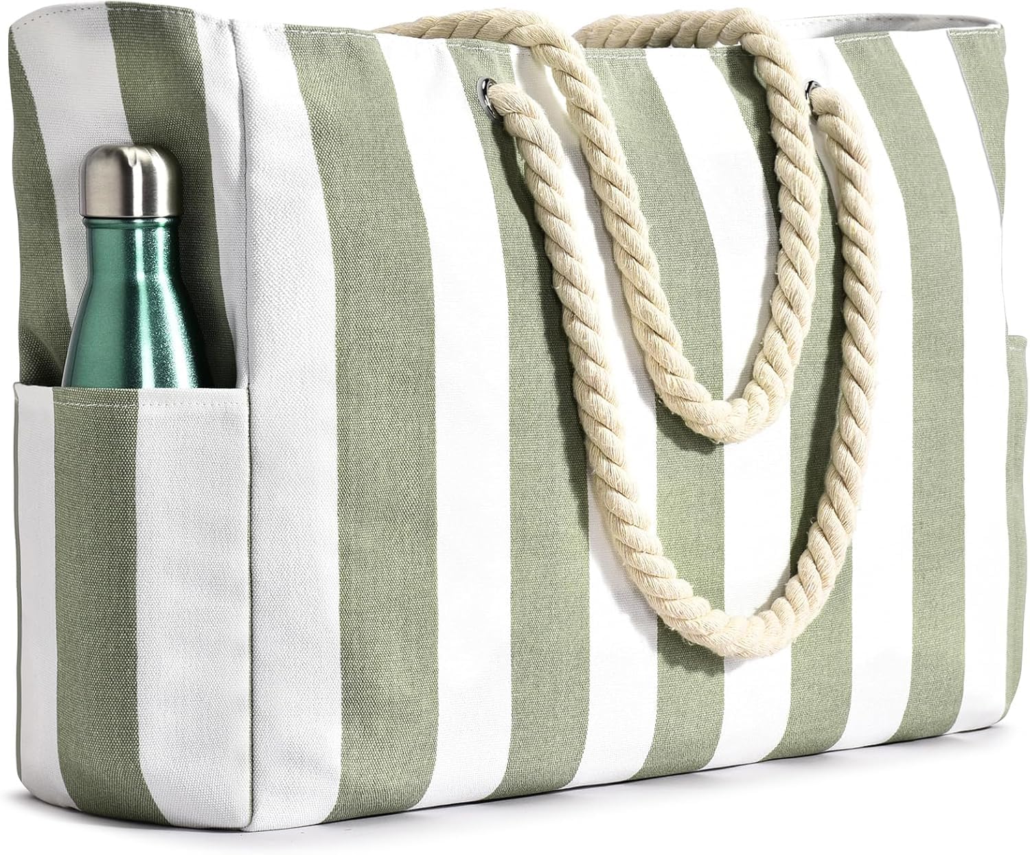 Borse da spiaggia da donna, borsa da piscina impermeabile a prova di sabbia, borsa da spiaggia grande borsa da spiaggia con cerniera a righe borsa da spiaggia tote verde