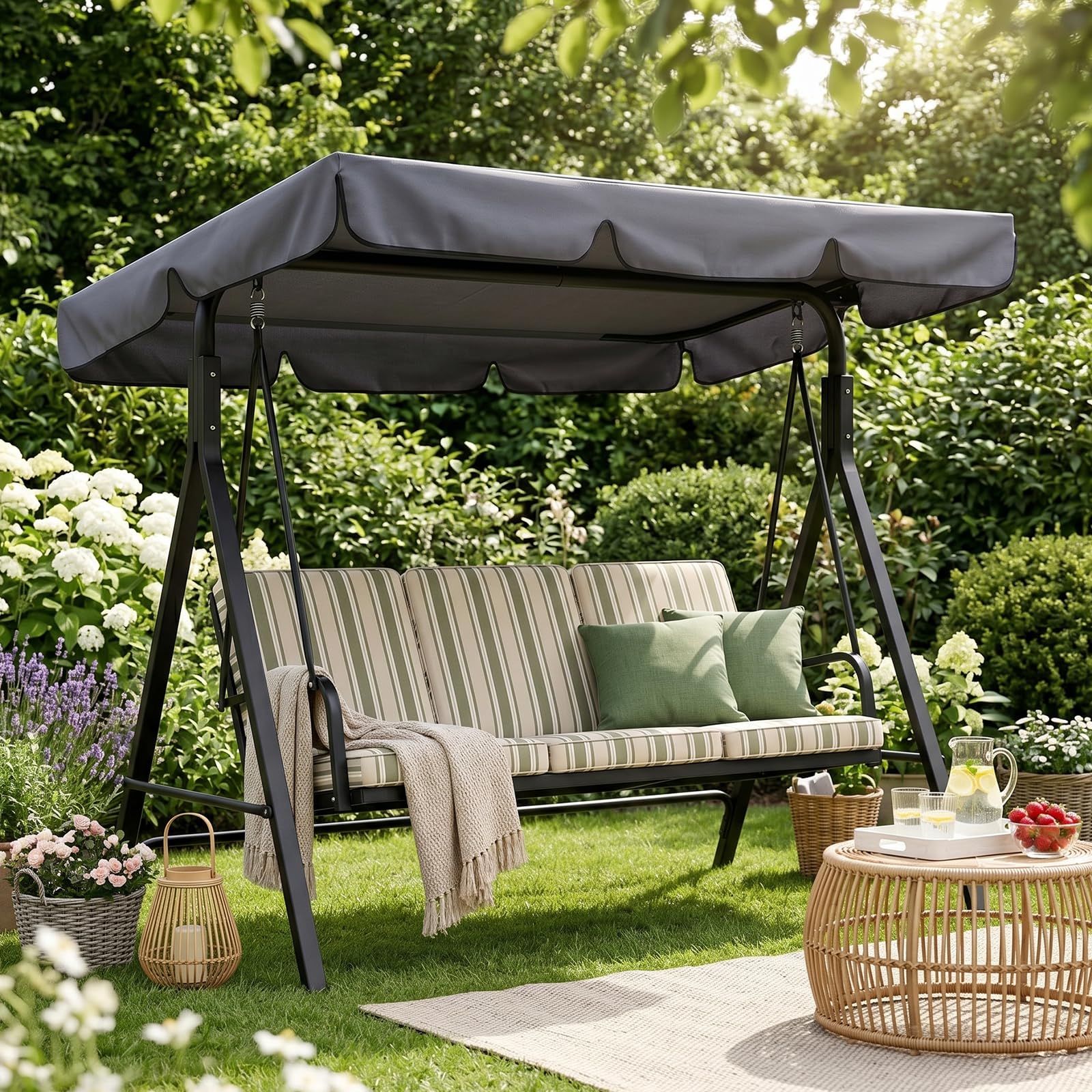 Hollywoodschaukel Dachbezug 3-Sitzer, 210x145cm, UV-Schutz | wetterfest, reißfest, Ersatzdach für Gartenschaukel, für Outdoor, Garten & Terrasse