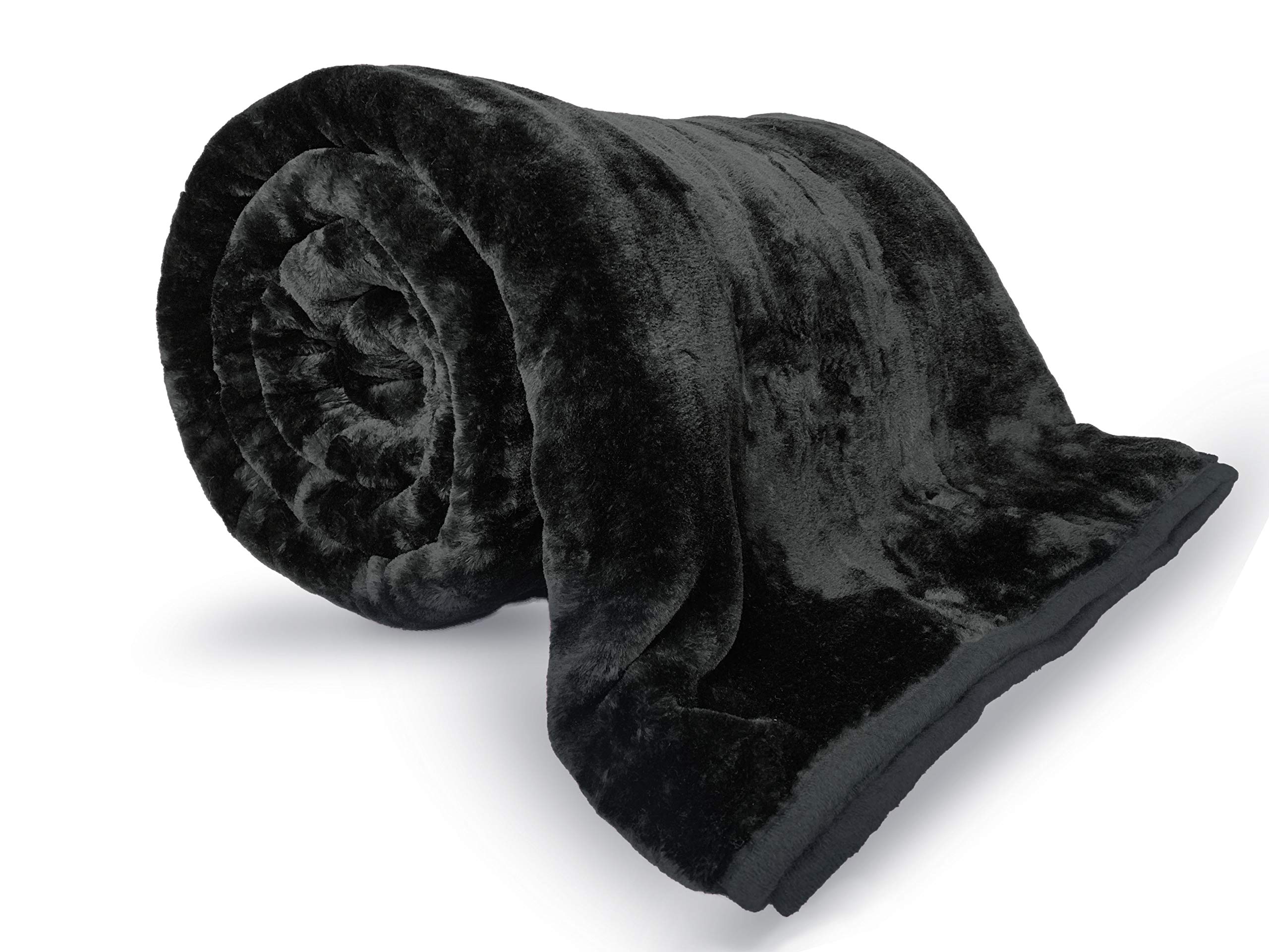 Pagnanno. Black Faux Fur Mink Throw Cosy Blanket - Travel Size | Super Soft Fluffy Warmth | Solid Bed Throws For Sofas | Double & King Flannel Fleece Blanket (2, King (200X240cm))