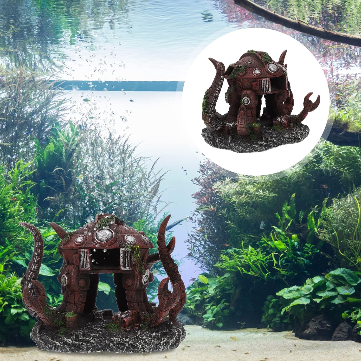 balacoo Fish Tank Decorations Fish Tank Decorations Plants Decor Aquarium Decoration House Robot Octopus: Resin Ornament Betta Fish Accessories Aquarium Decor Table Topper Plants Decor Plants Decor