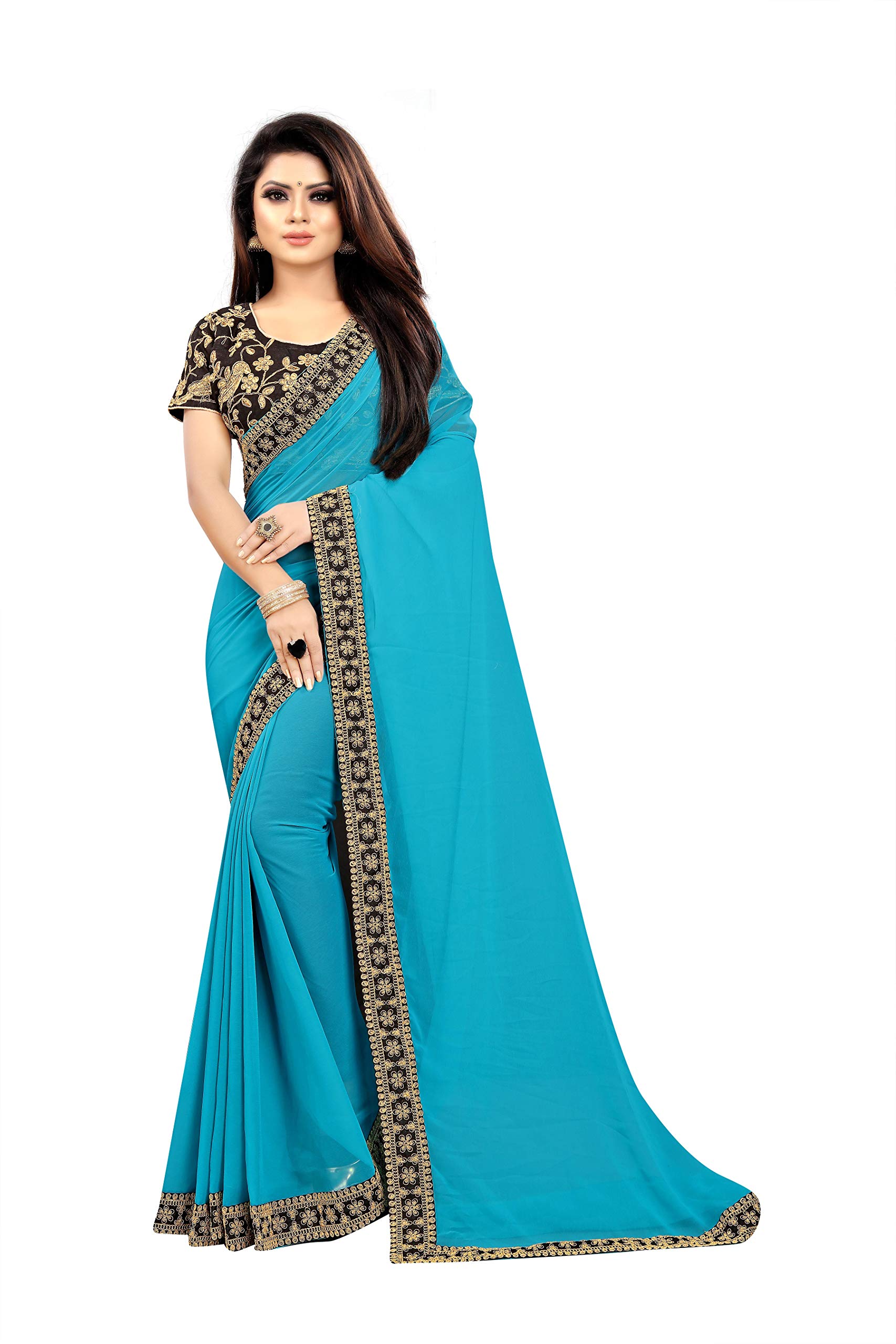 Bigben textile Georgette with Blouse Piece Saree (Bigben-168_Blue_Free Size)
