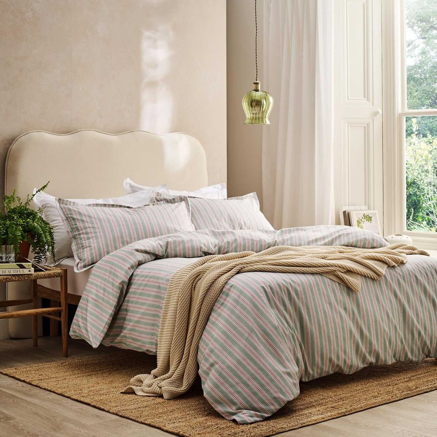 Christy Calder Stripe Super King Duvet Set | 260cm X 220 cm | 100% Cotton | Heritage Design | Super Soft and Silky Finish | Pink
