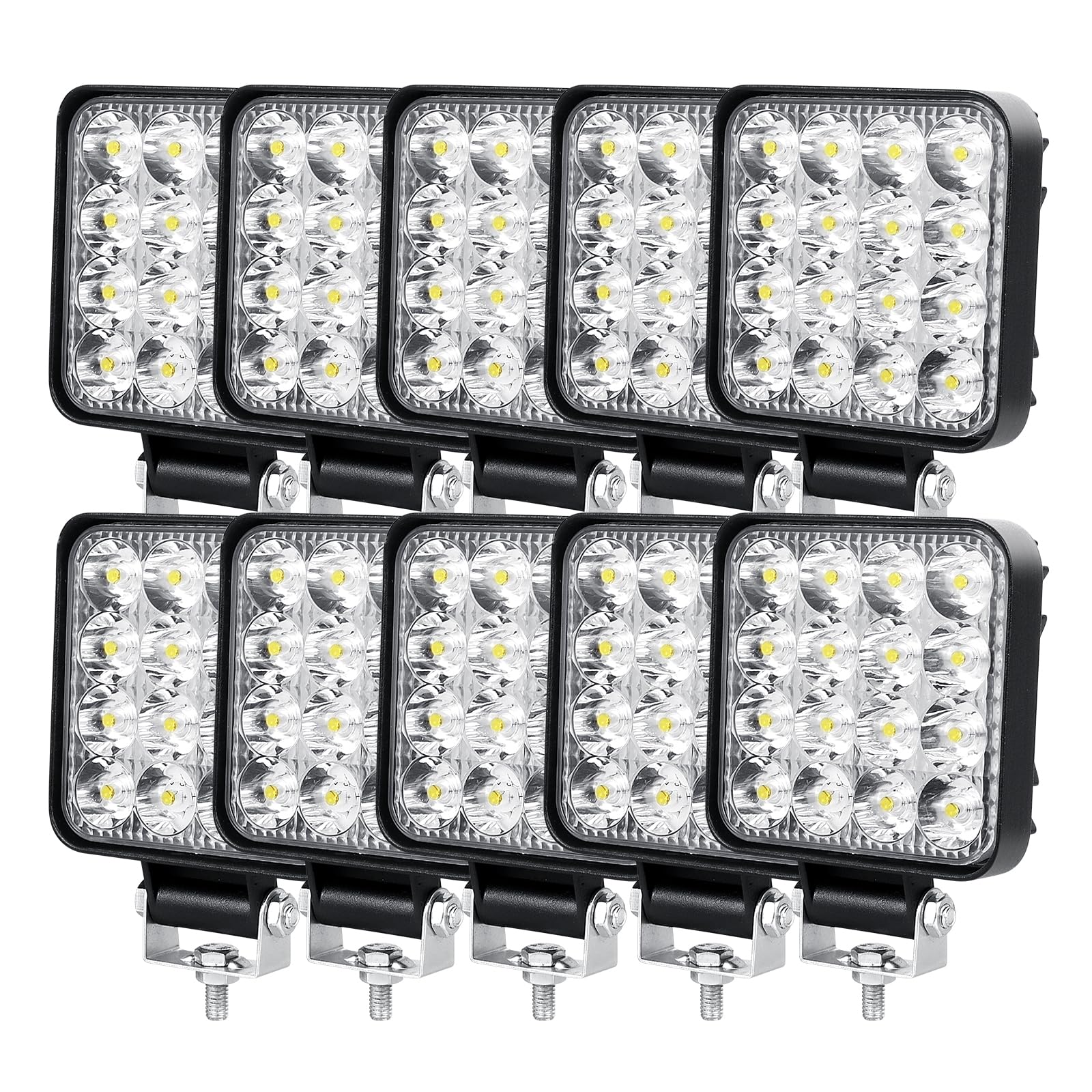 PICAA 10pcs Quadrato Faro di Lavoro Led 3.3 pollici 48W, 12v 24v 6000K Bianco Proiettore LED Auto Luci di Lavoro Lampada da Lavoro per Camion Trattore 4x4 ATV SUV Moto