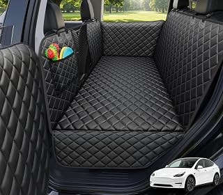 URPOWER Hard Bottom Dog Back Seat Extender, Fits Tesla Model Y | Supports 550 lbs, Stable 3-Panel Hard Bottom, Added High-Density Foam for Comfort, Waterproof 900D Oxford, 45% More Space