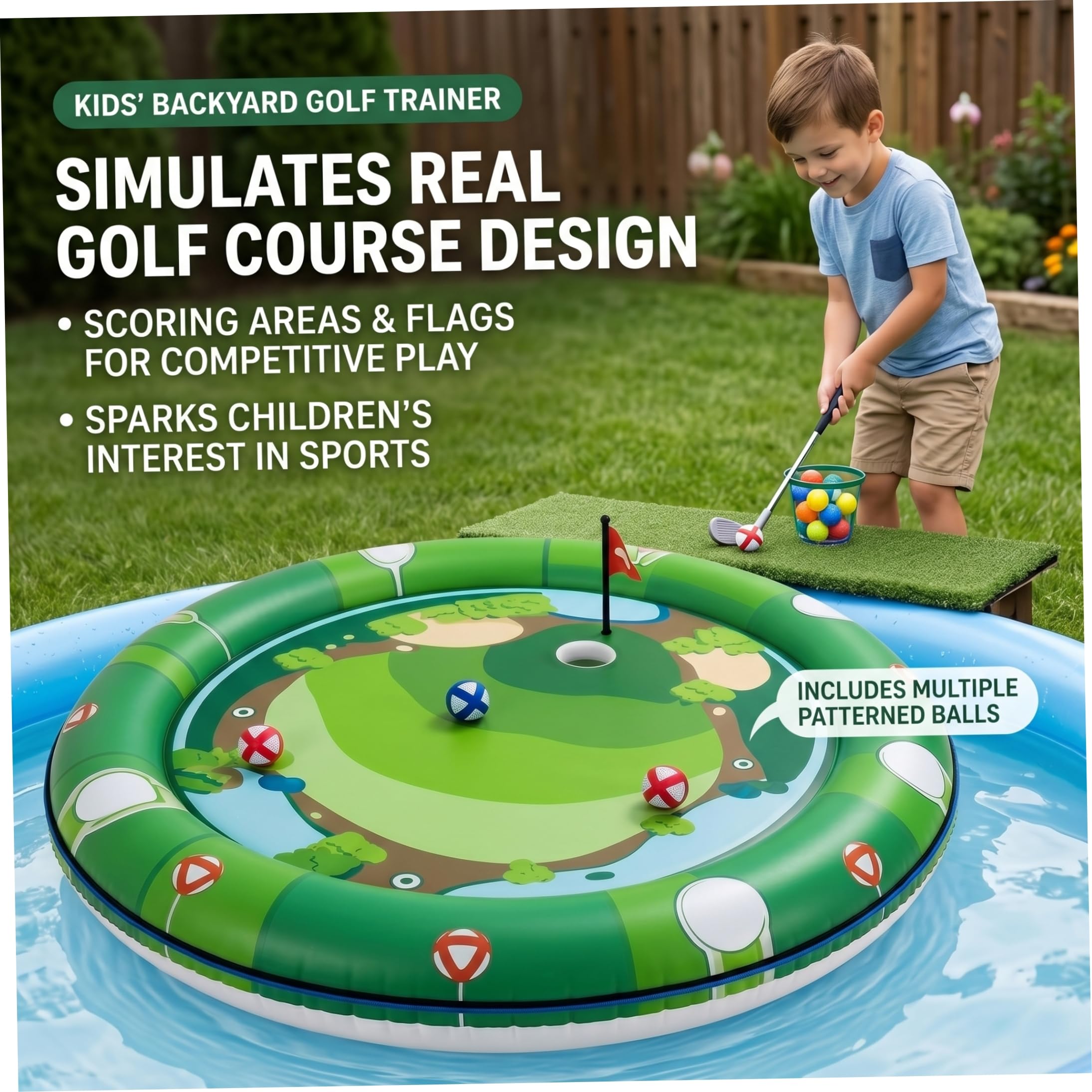 Pool Golf 110CM Runde schwimmende Golf Green Pool Spiel Kind aufblasbare Spielzeuge für Sommer Hof Strand Spaß