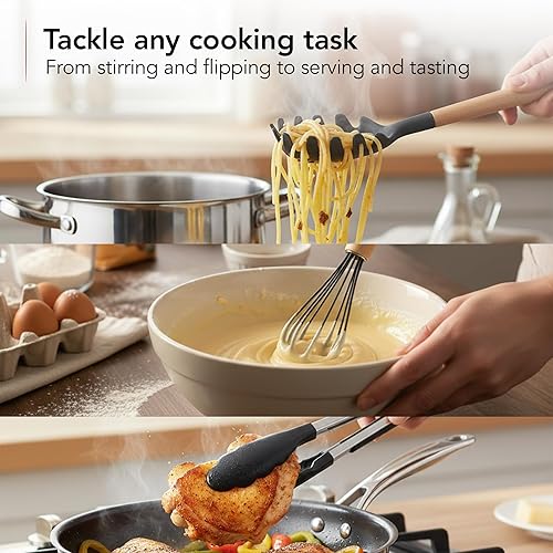 Miniatura 7 de OVENTE Juego de utensilios de cocina de silicona, 17 herramientas de cocina resistentes al calor para utensilios de cocina antiadherentes con mango