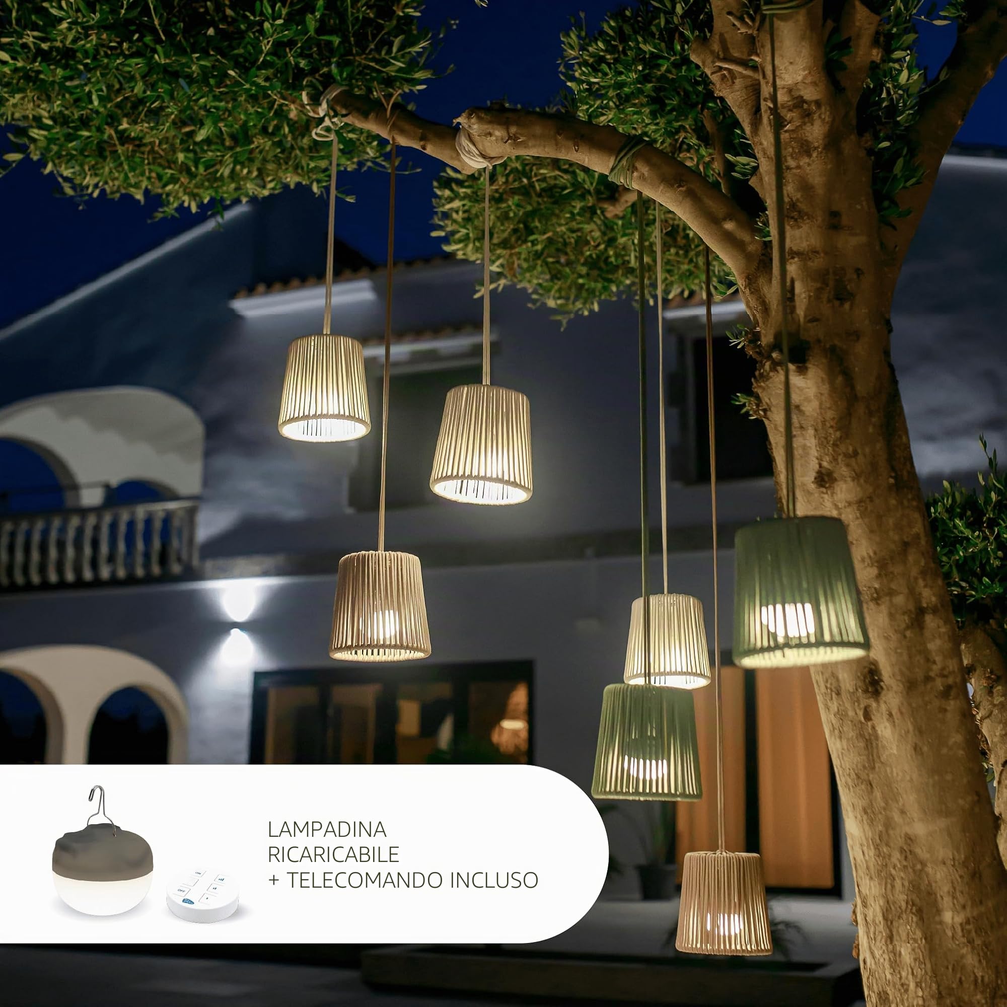 newgarden - CONTA MINI HANG Lampada a sospensione portatile LED decorativa con telecomando e batteria ricaricabile tramite USB. Decorazione per interni ed esterni