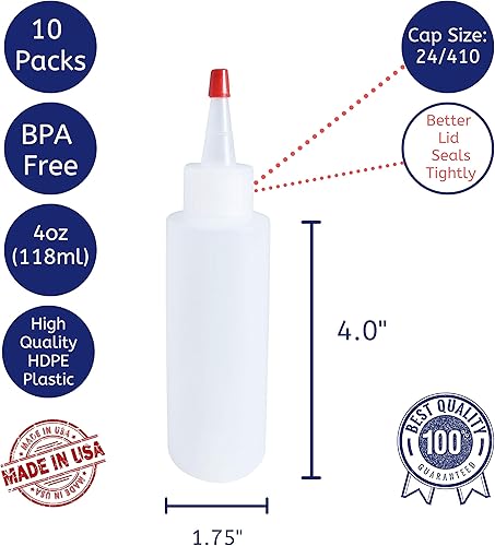 Miniatura 2 de kelkaa Botellas de plástico duradero de polietileno de alta densidad de 4 onzas con tapa roja Yorker botellas transparentes naturales para