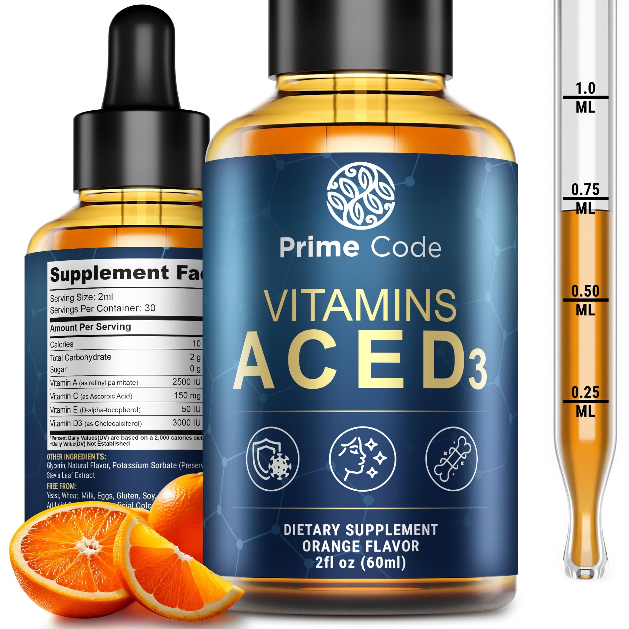 Prime Code Liquid Vitamin A Supplement for Women Men with Vitamin C E and D3 Vitamin A C