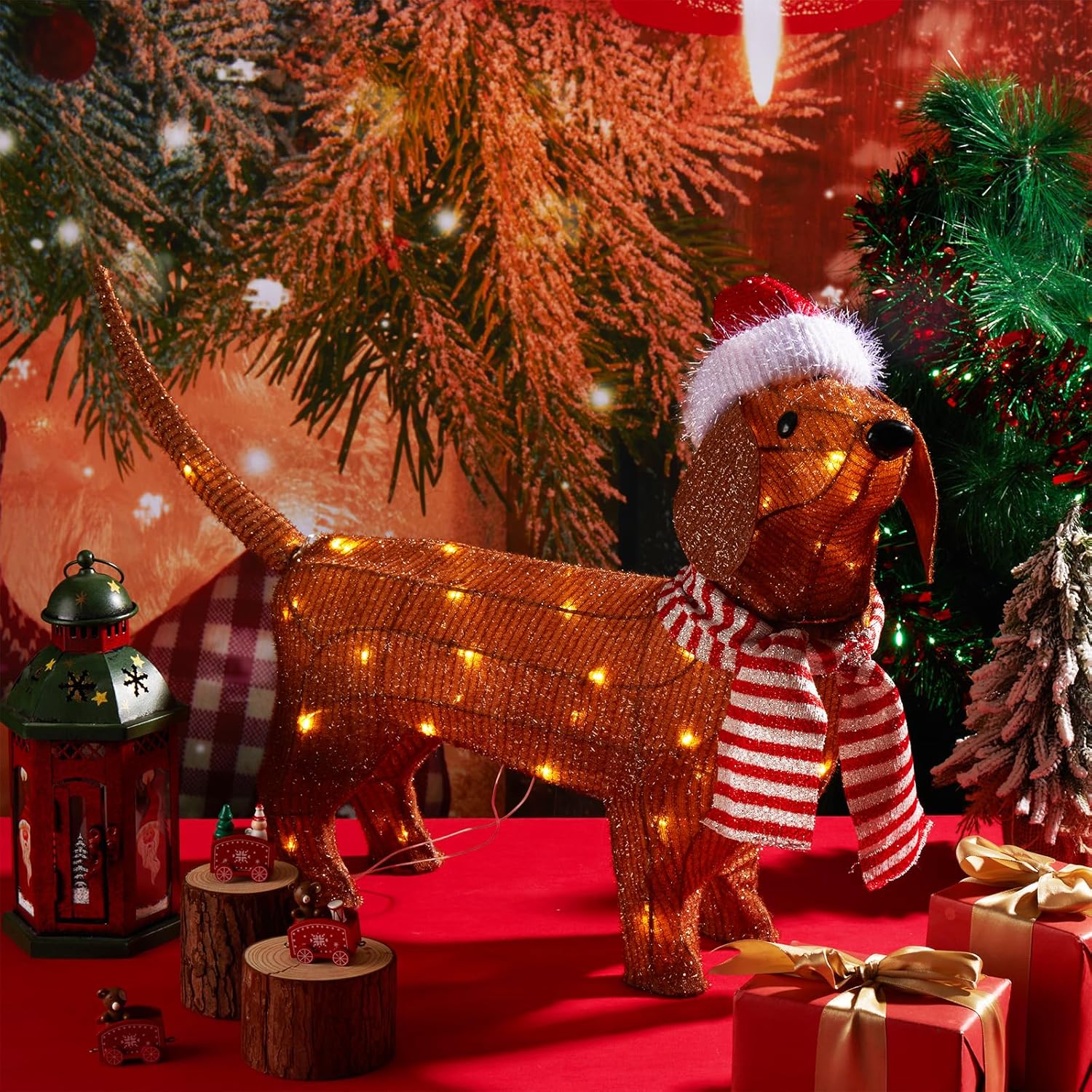Gisafai 2.3ft Christmas Outdoor Decoration Lighted Dachshund 3D Christmas Tinsel Wiener Dog with 45 Warm White LED Light Holiday Decoration for Garden Indoor Yard Holiday Display - Image 4