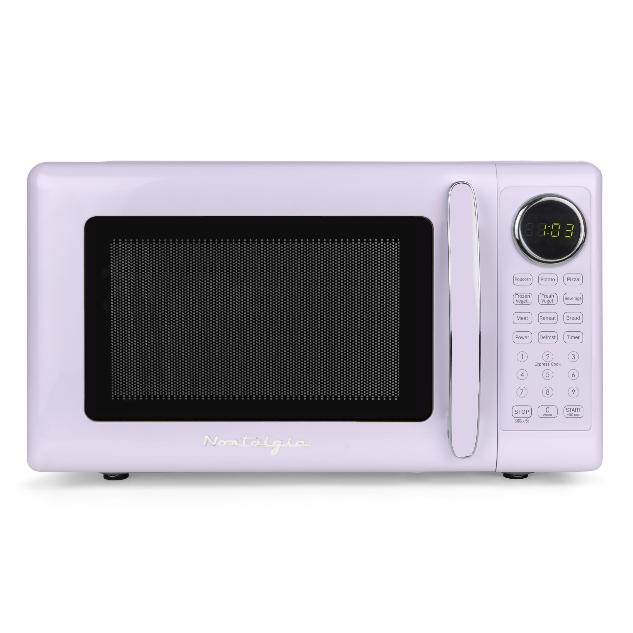 Nostalgia Modern Retro Compact Countertop Microwave Oven - 0.7 Cu. Ft. - 700-Watts with LED Digital Display - Child Lock - Easy Clean Interior - Lavender