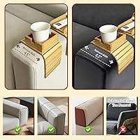 Vista 4 de Bamboo Couch Arm Tray Set,The Large(16.5"x13.4") and Small(16.5" x4.7) Non-Slip Cup Holder for Drinks, Snacks, Cup, Remote and Phone,Fit for