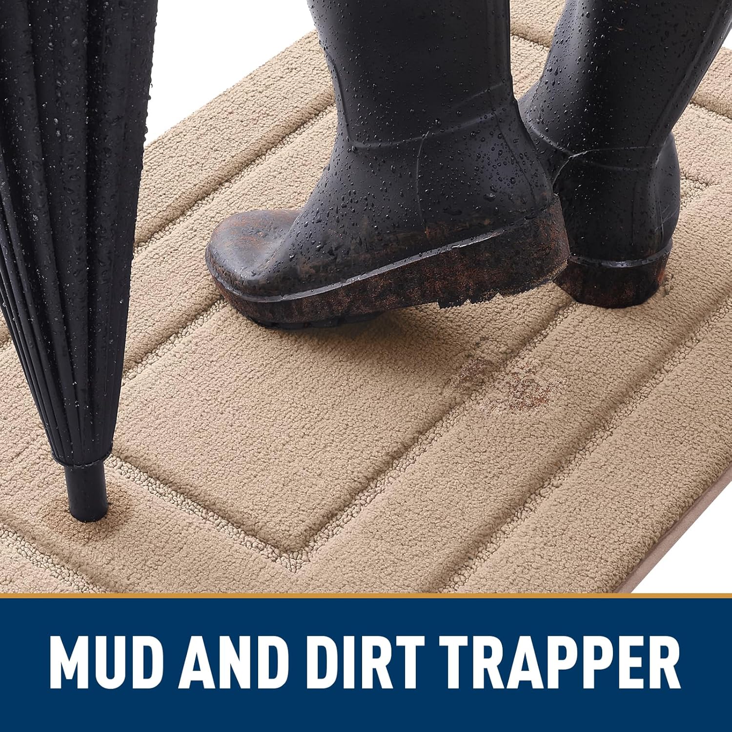 Smiry Dog Door Mat for Muddy Paws Indoor Entrance, Absorbs Moisture and Dirt Low-Profile Washable Front Door Mat for Floor Home Entryway (48x30 Inches, Beige)