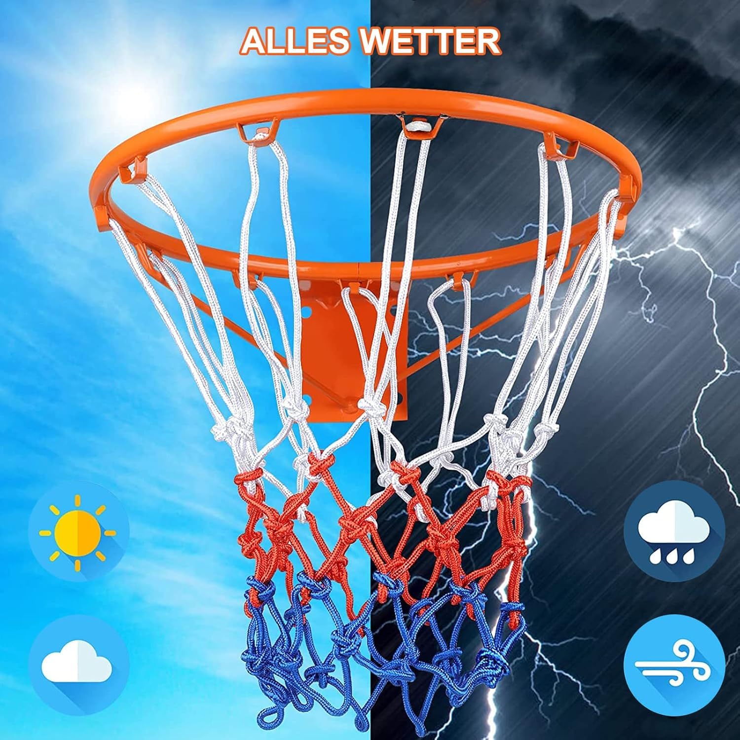 Red de baloncesto, 3 piezas de red de repuesto profesional, resistente a la intemperie, red para balones, para uso interior o exterior, 12 trabillas