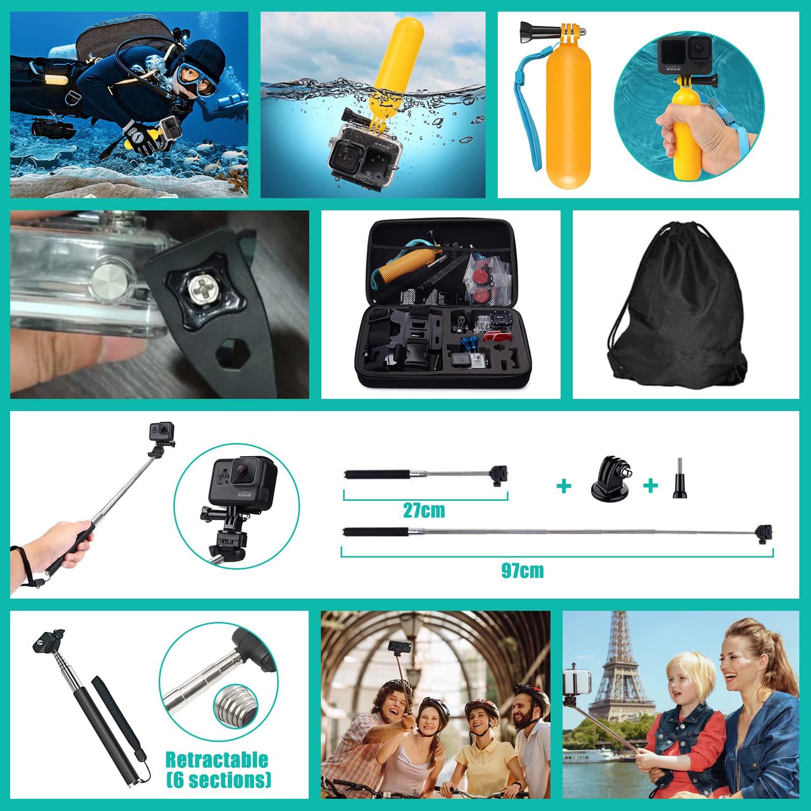 JOYBOY Zubehör Kit fürAction Kameras,54-in-1 Black Zubehör Set