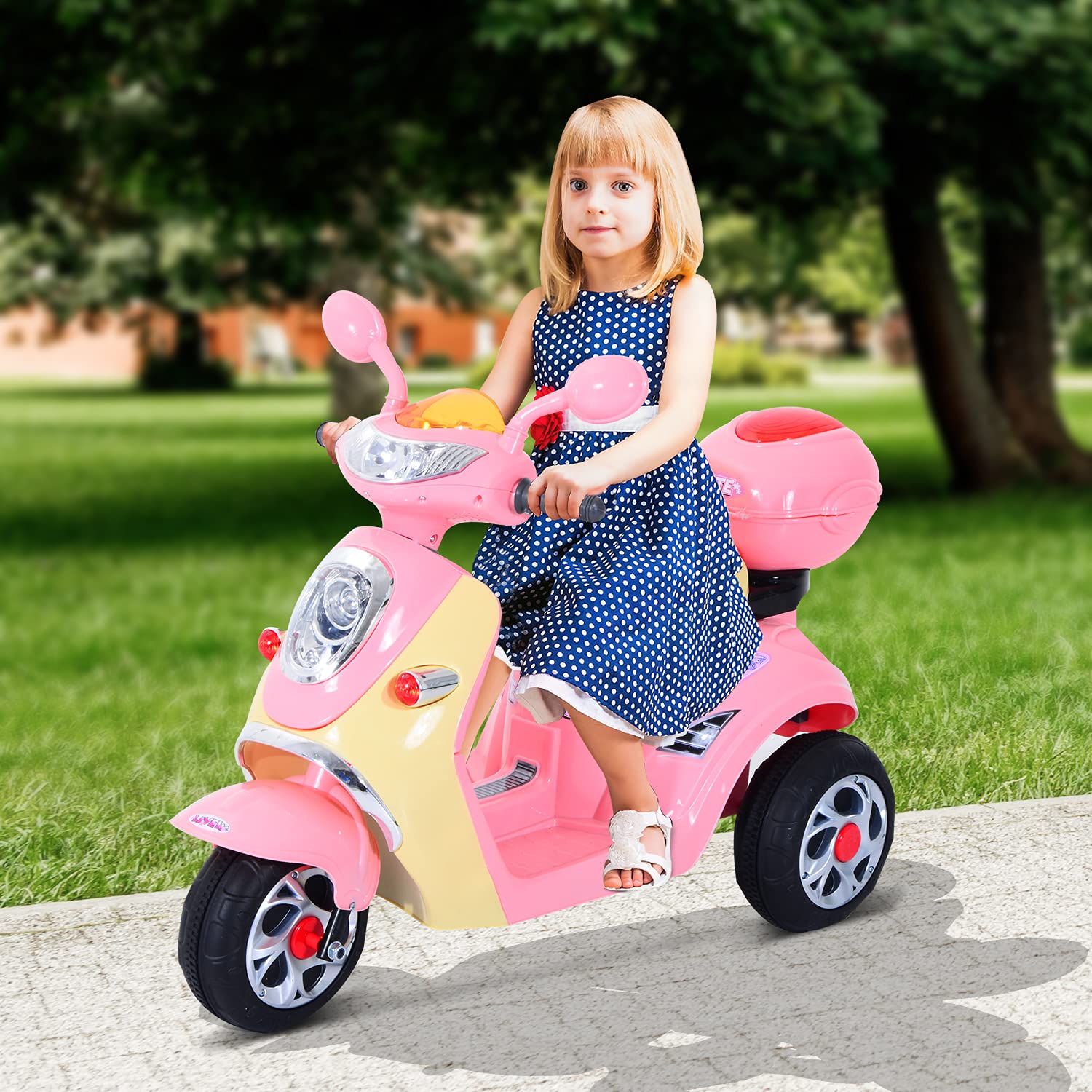 HOMCOM® Scooter Électrique 6 V pour Enfant 108 x 51 x 75 cm Rose/Blanc | 3 Ans, Métal + Polypropylène