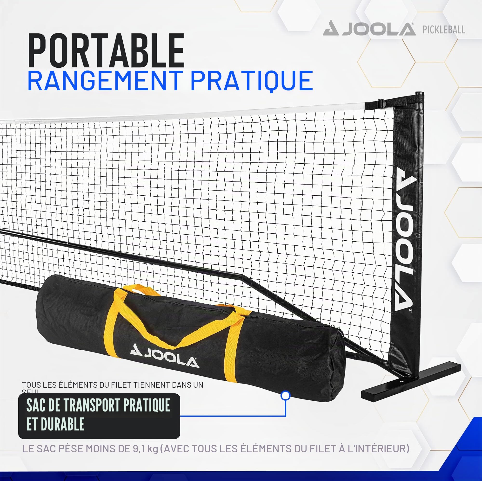 JOOLA Pickleballnetz Pickleball Net mit Stahlrahmen, Strapazierfähiges PPVC-Netz, Outdoor/Indoor, INKL. Tragetasche 9 kg, Schwarz 670 cm x 91,44 cm