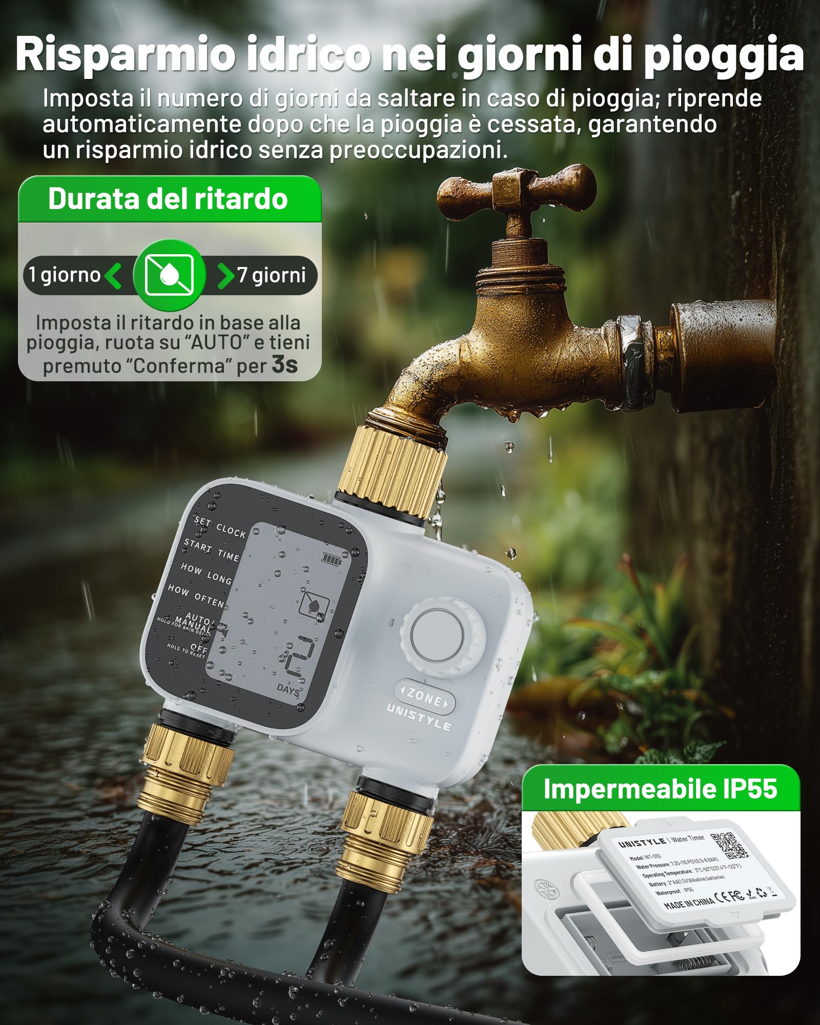 Unistyle Centralina Irrigazione 2 Vie | Nuovo modello 2026 – Timer Irrigazione Automatica del Giardino, Funzionamento Semplice e Intuitivo, Controllo preciso, Programmi di Irrigazione Flessibili